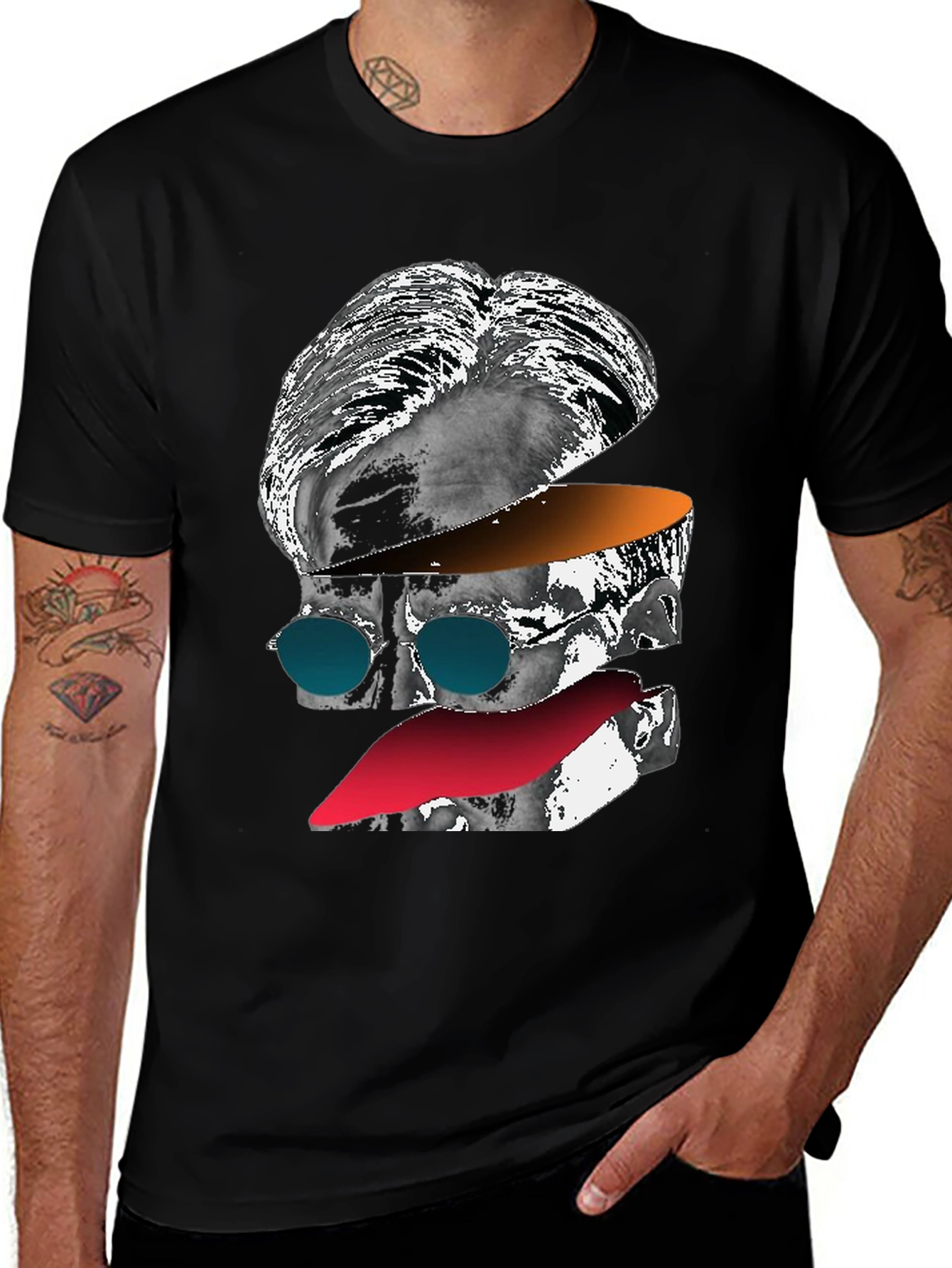 Abstract Face Graphic Tee - Mens Black T-Shirt