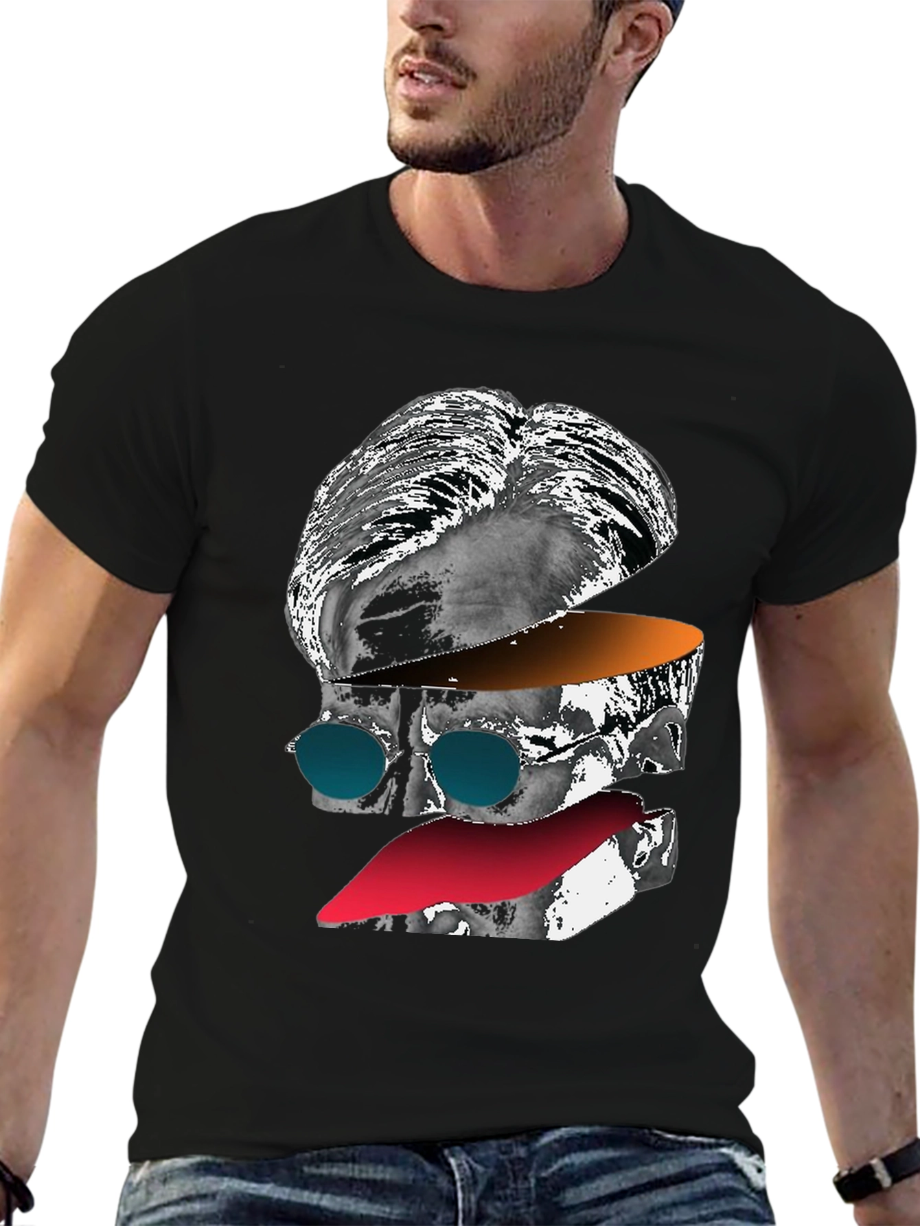 Abstract Face Graphic Tee - Mens Black T-Shirt