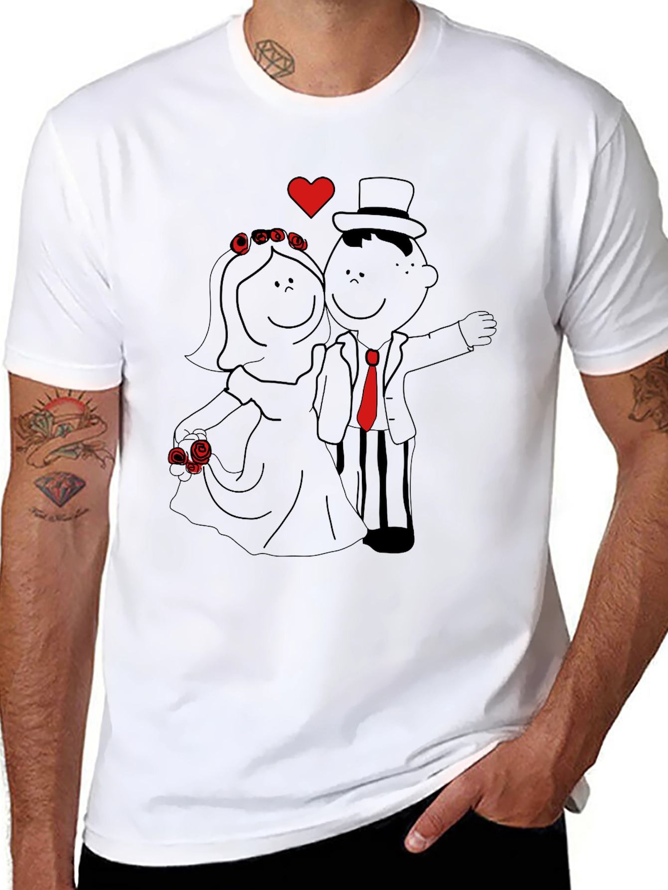 Cartoon Wedding T-Shirt - Bride & Groom