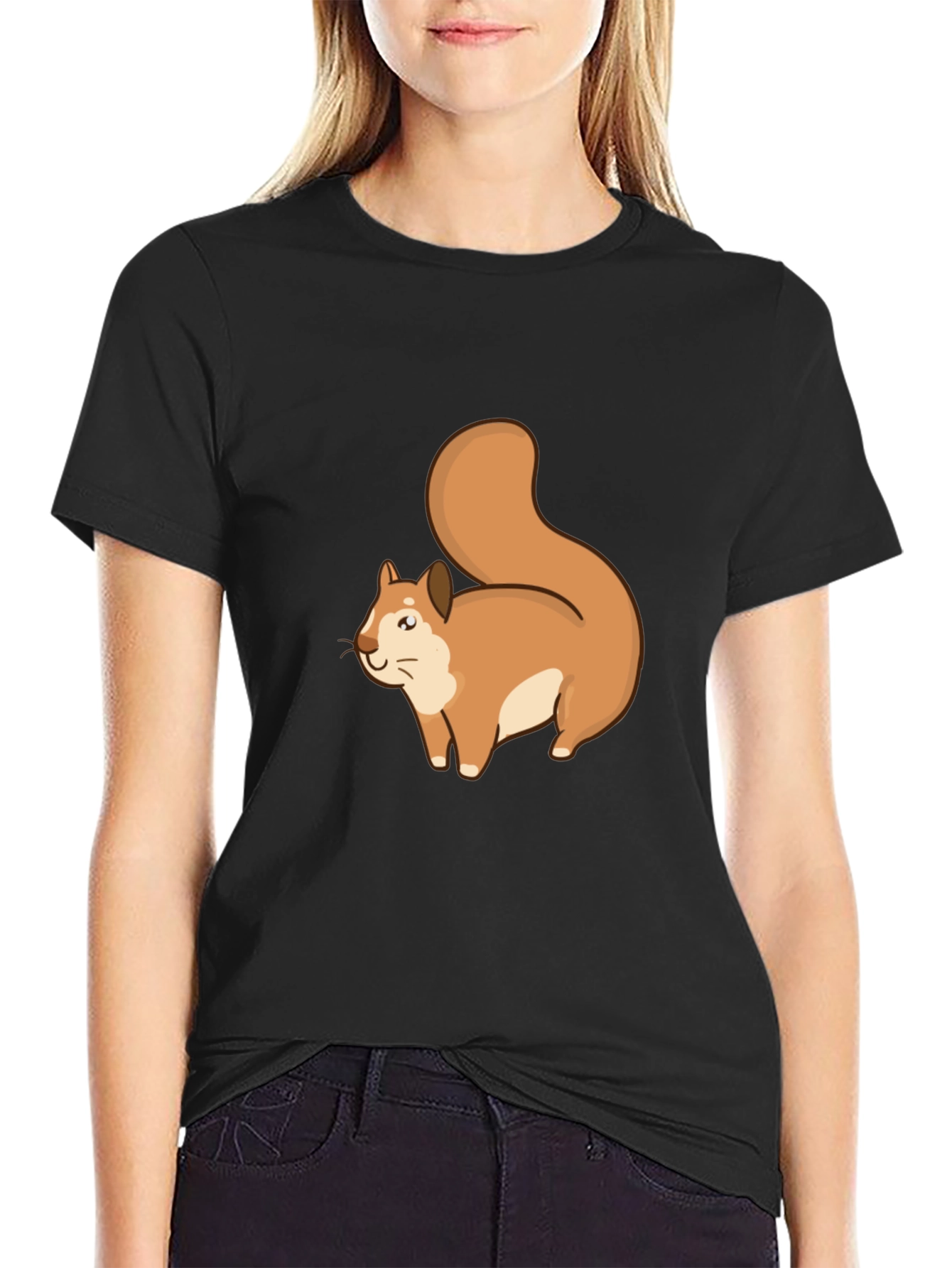 Squirrel Graphic Tee - Black Cotton T-Shirt
