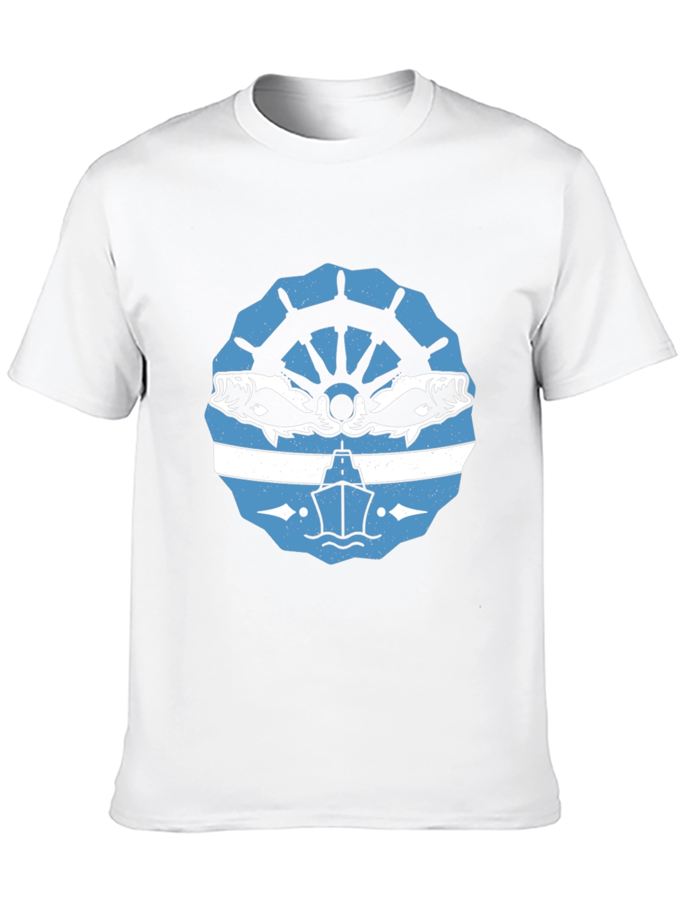 Nautical Black T-Shirt with Boat and Fish Design