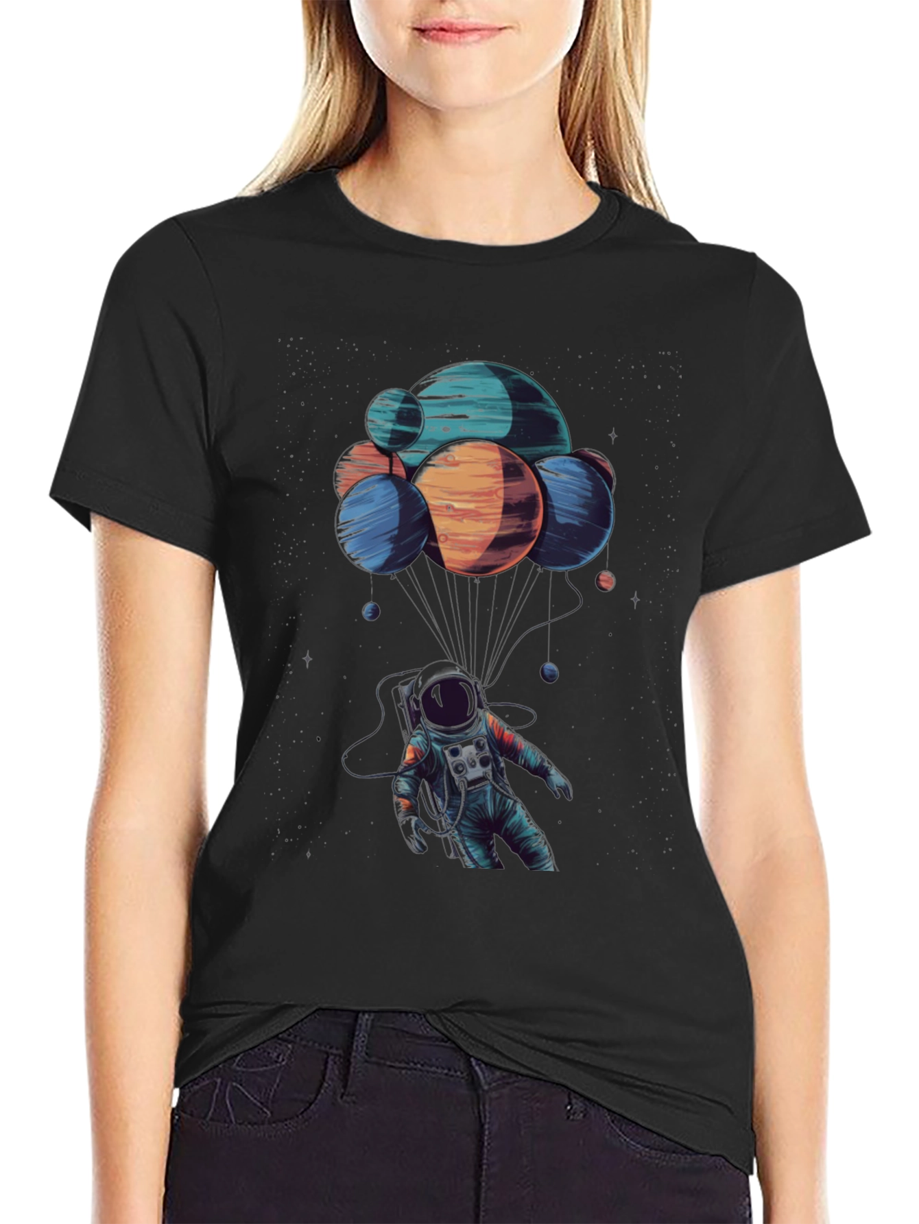 Astronaut Planet Balloon T-Shirt - Space Graphic Tee