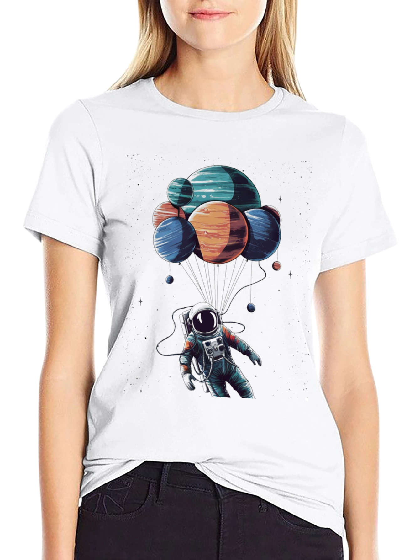 Astronaut Planet Balloon T-Shirt - Space Graphic Tee