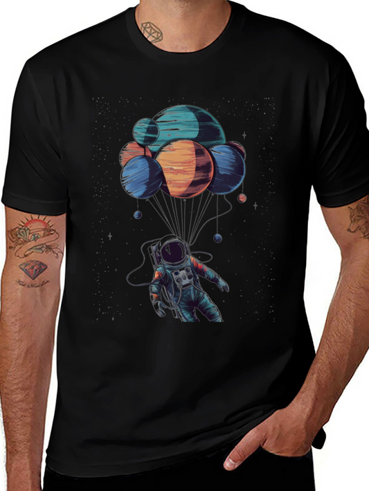 Astronaut Planet Balloon T-Shirt - Space Graphic Tee