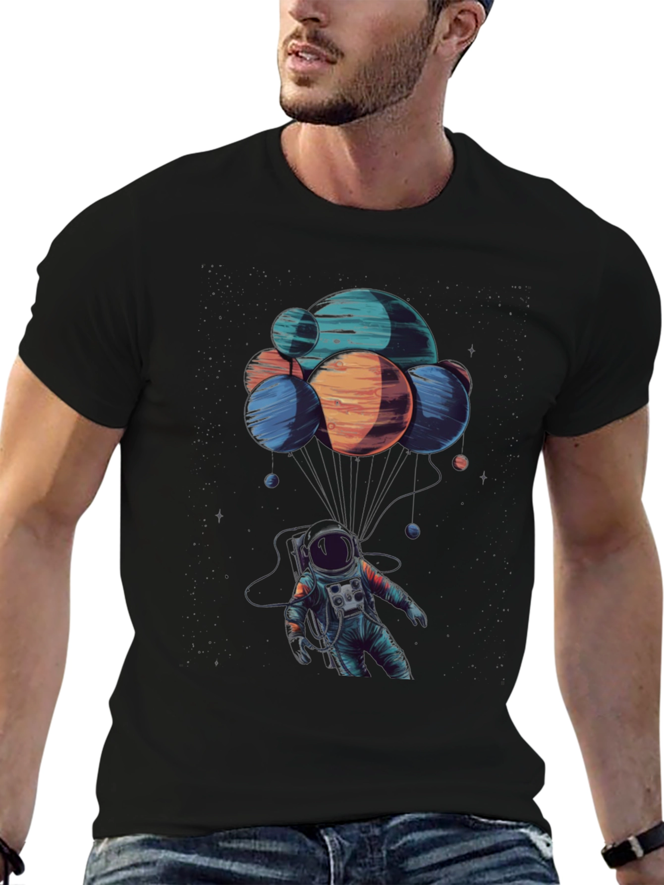 Astronaut Planet Balloon T-Shirt - Space Graphic Tee