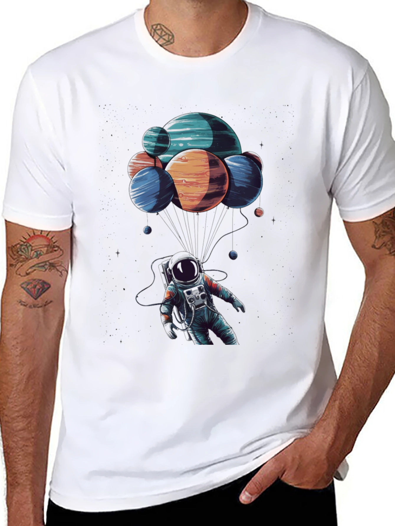 Astronaut Planet Balloon T-Shirt - Space Graphic Tee