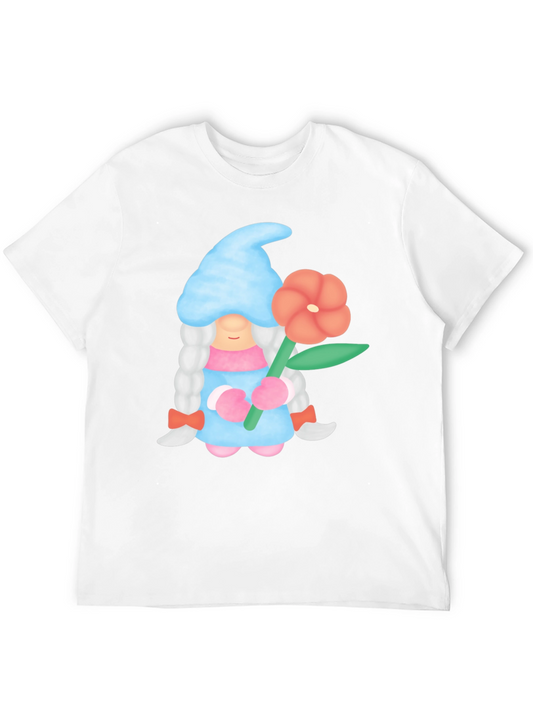 Gnome Holding Flower Black T-Shirt
