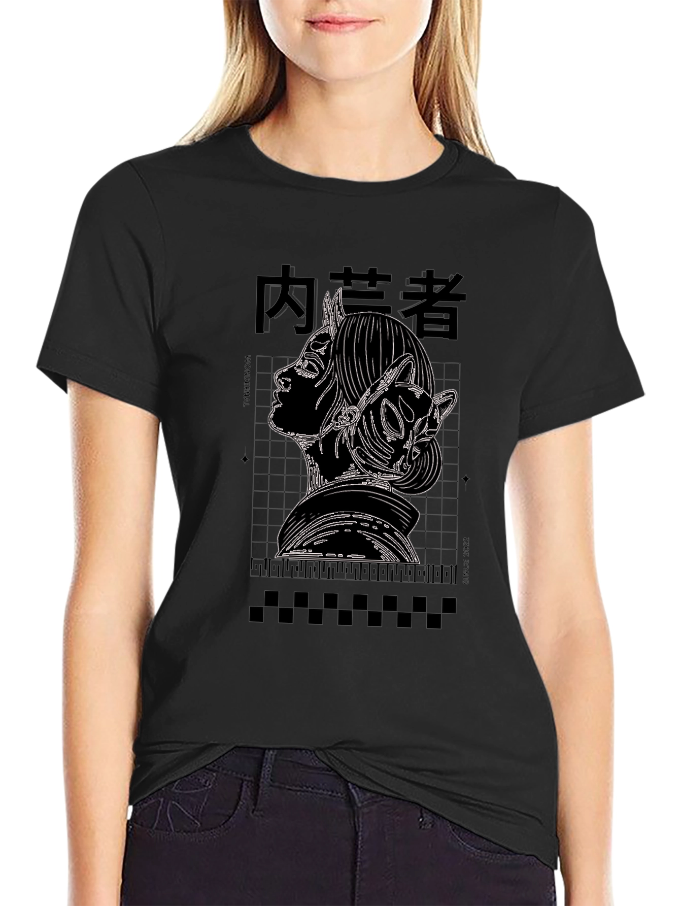 Anime Girl Graphic Print Black T-Shirt