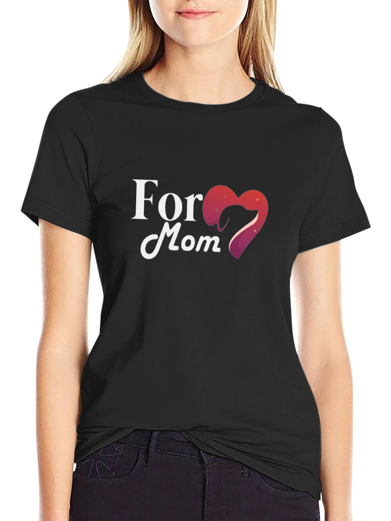For Mom Heart Graphic Black T-Shirt