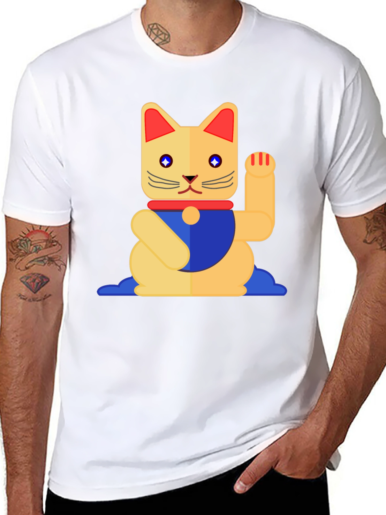 Lucky Cat Graphic T-Shirt - Black Cotton Tee
