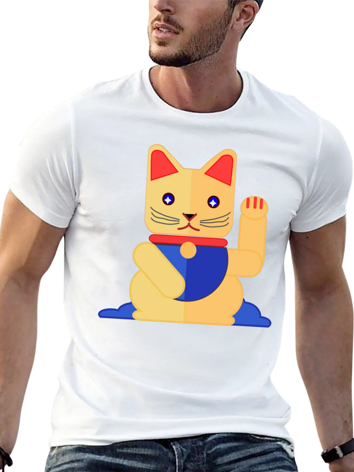 Lucky Cat Graphic T-Shirt - Black Cotton Tee