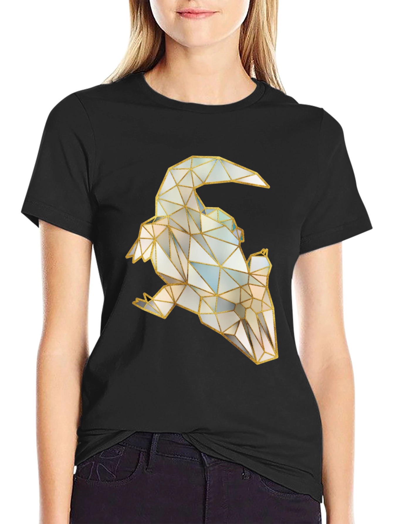 Geometric Raven Graphic Tee - Stylish Bird Design