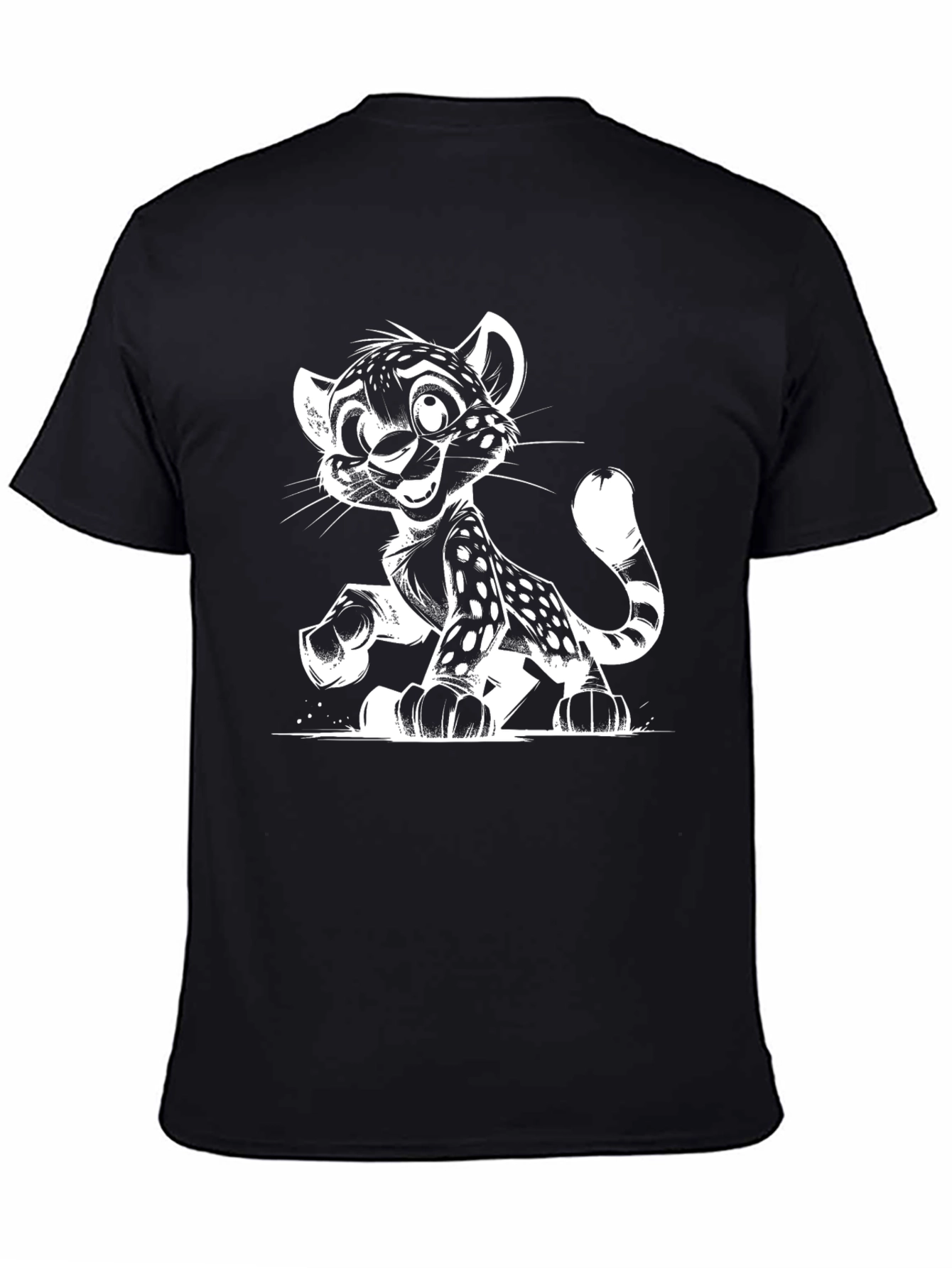 Cartoon Leopard Graphic Print Black T-Shirt