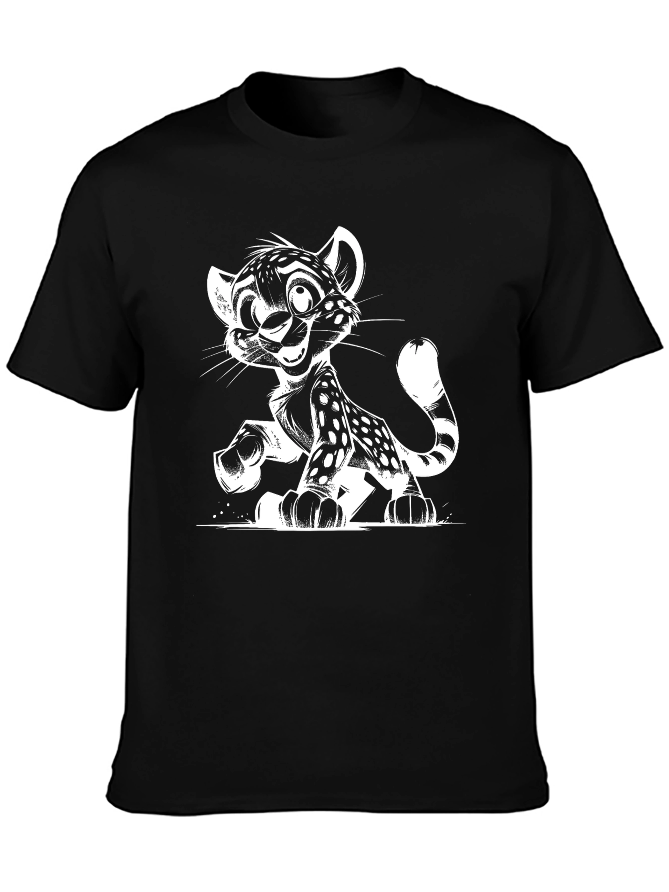 Cartoon Leopard Graphic Print Black T-Shirt