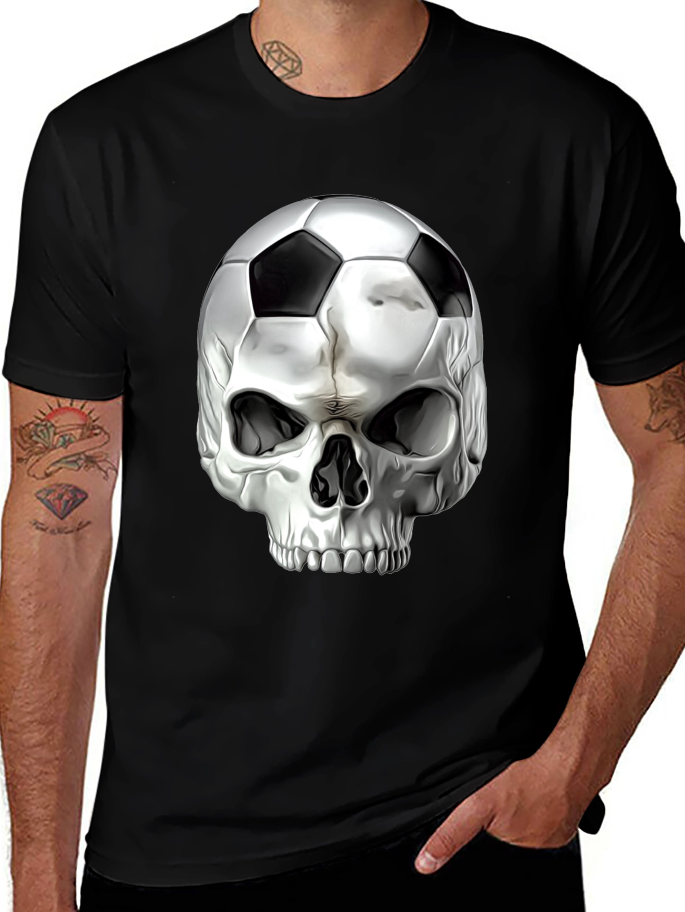 Skull Soccer Ball Graphic Tee - Black T-Shirt