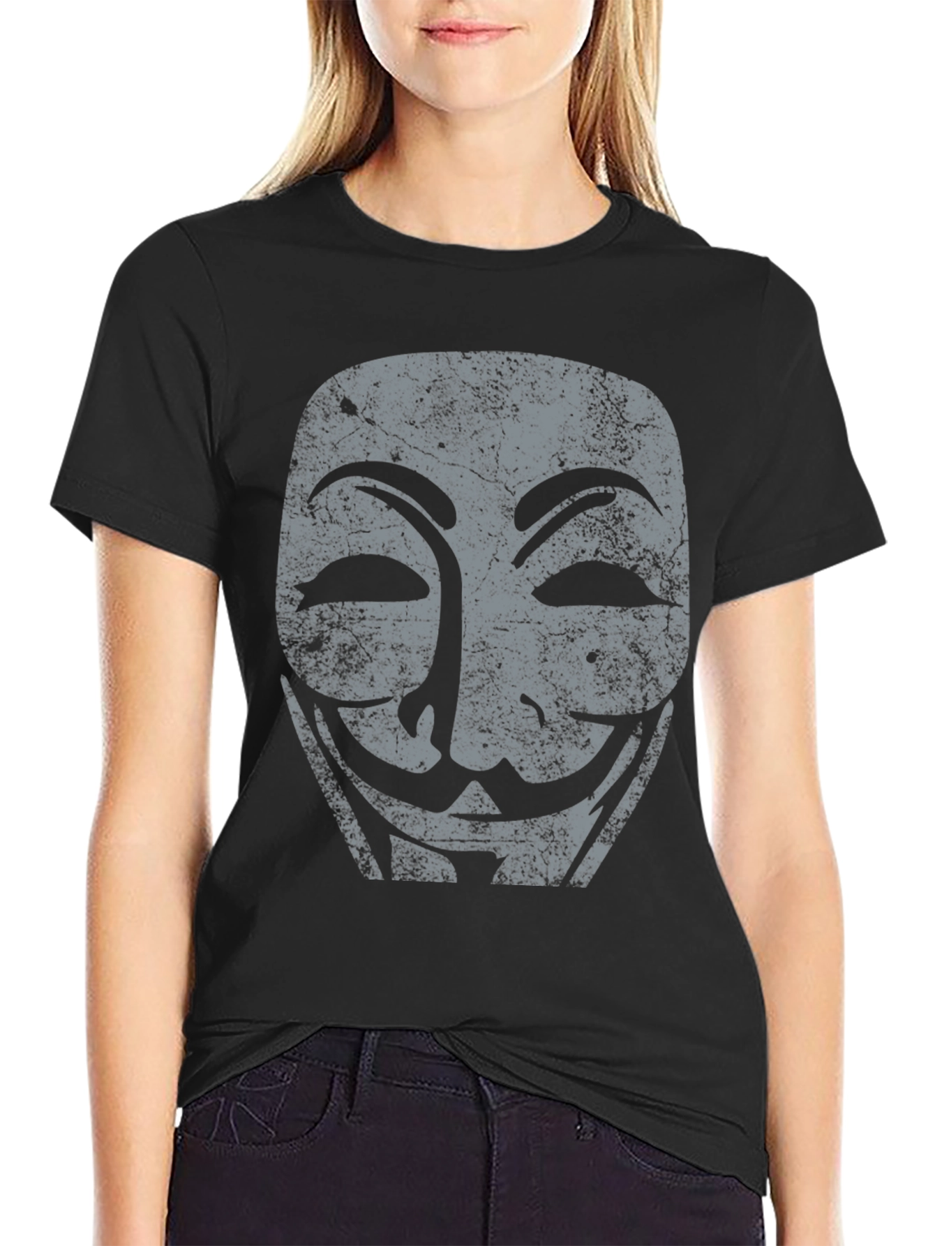 Anonymous Mask Graphic Tee - Black Cotton T-Shirt