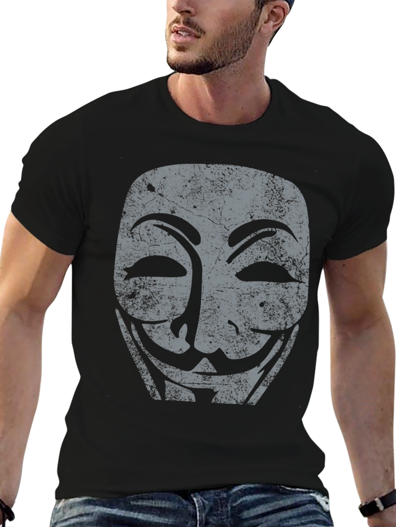 Anonymous Mask Graphic Tee - Black Cotton T-Shirt