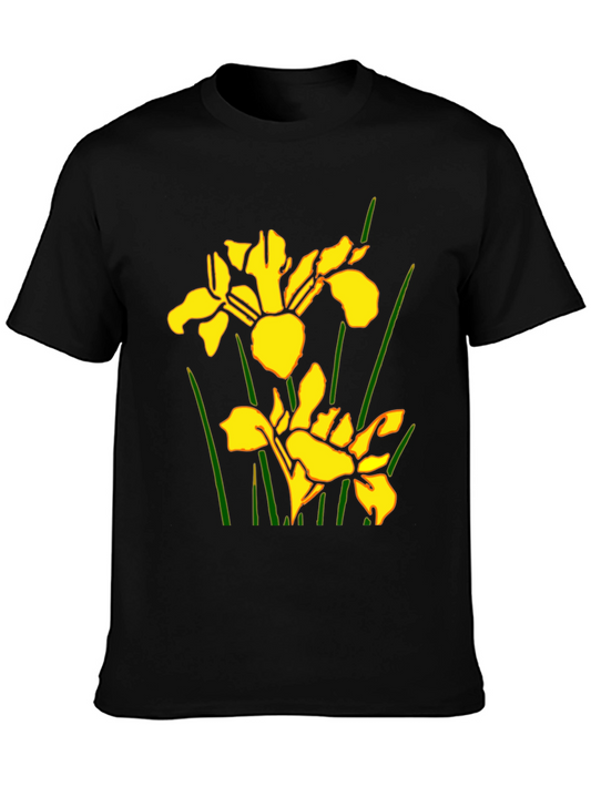 Floral Graphic Tee - Yellow Iris Flower Print T-Shirt