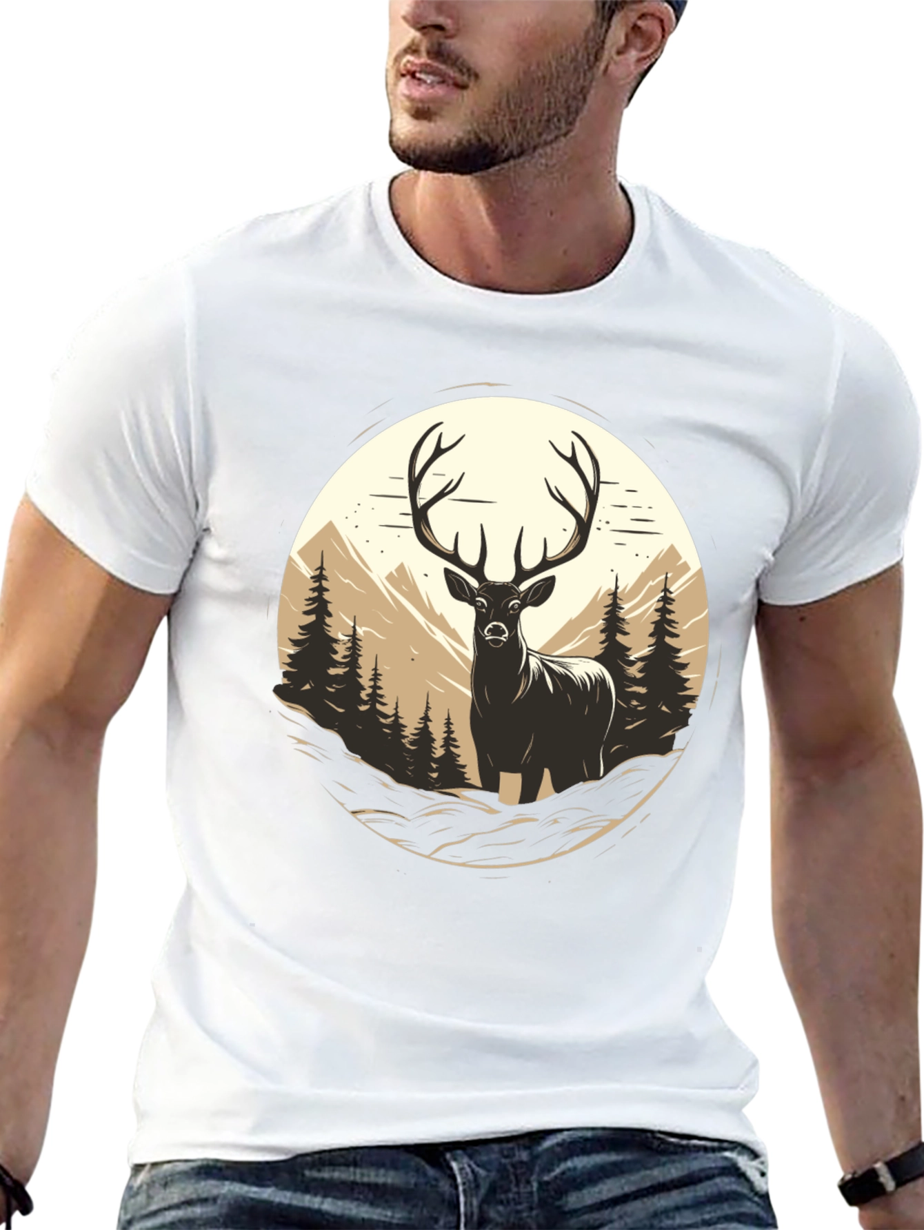 Deer in Wilderness Graphic Tee - Black
