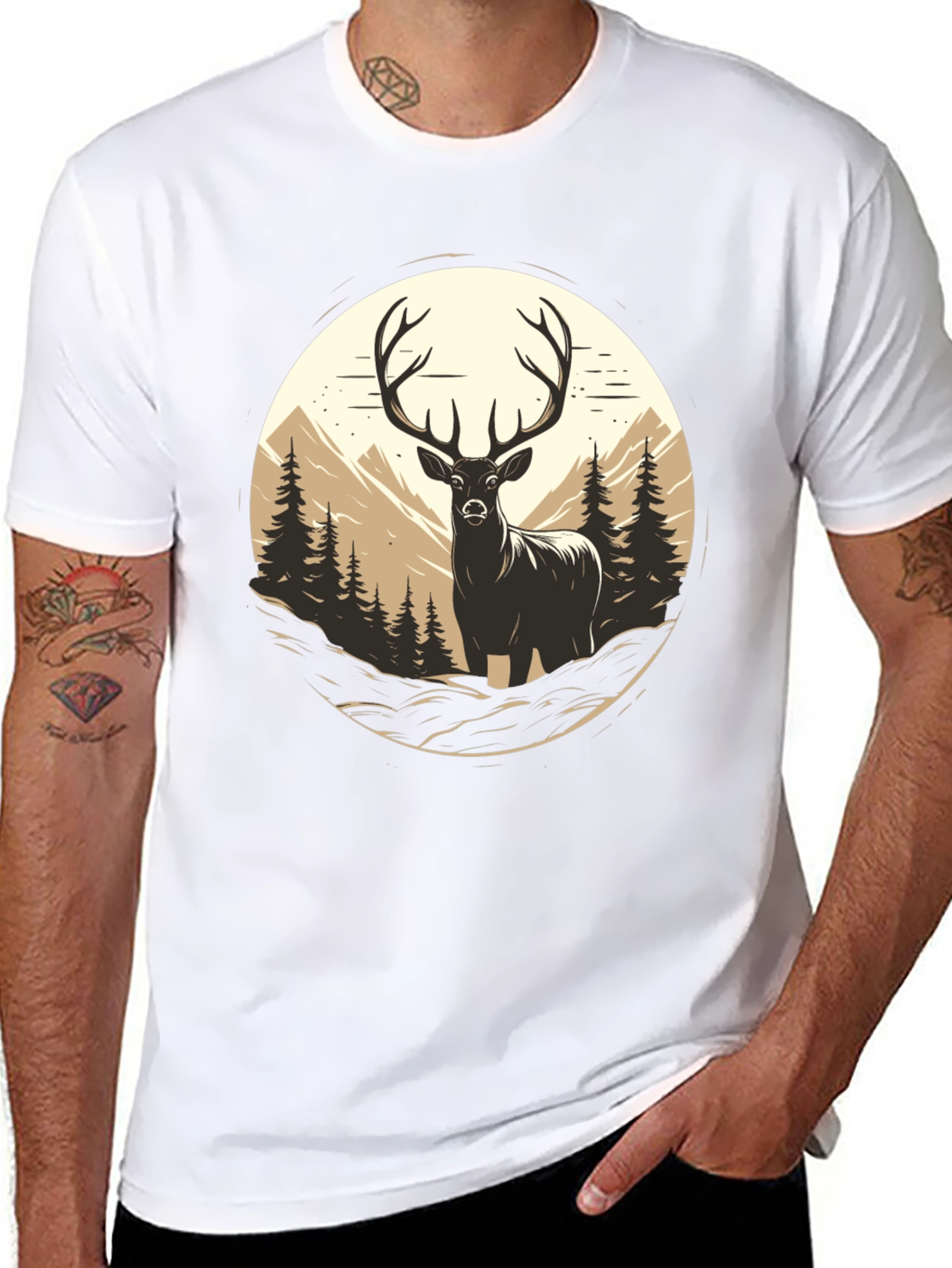 Deer in Wilderness Graphic Tee - Black