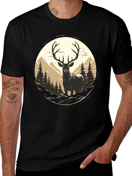 Deer in Wilderness Graphic Tee - Black