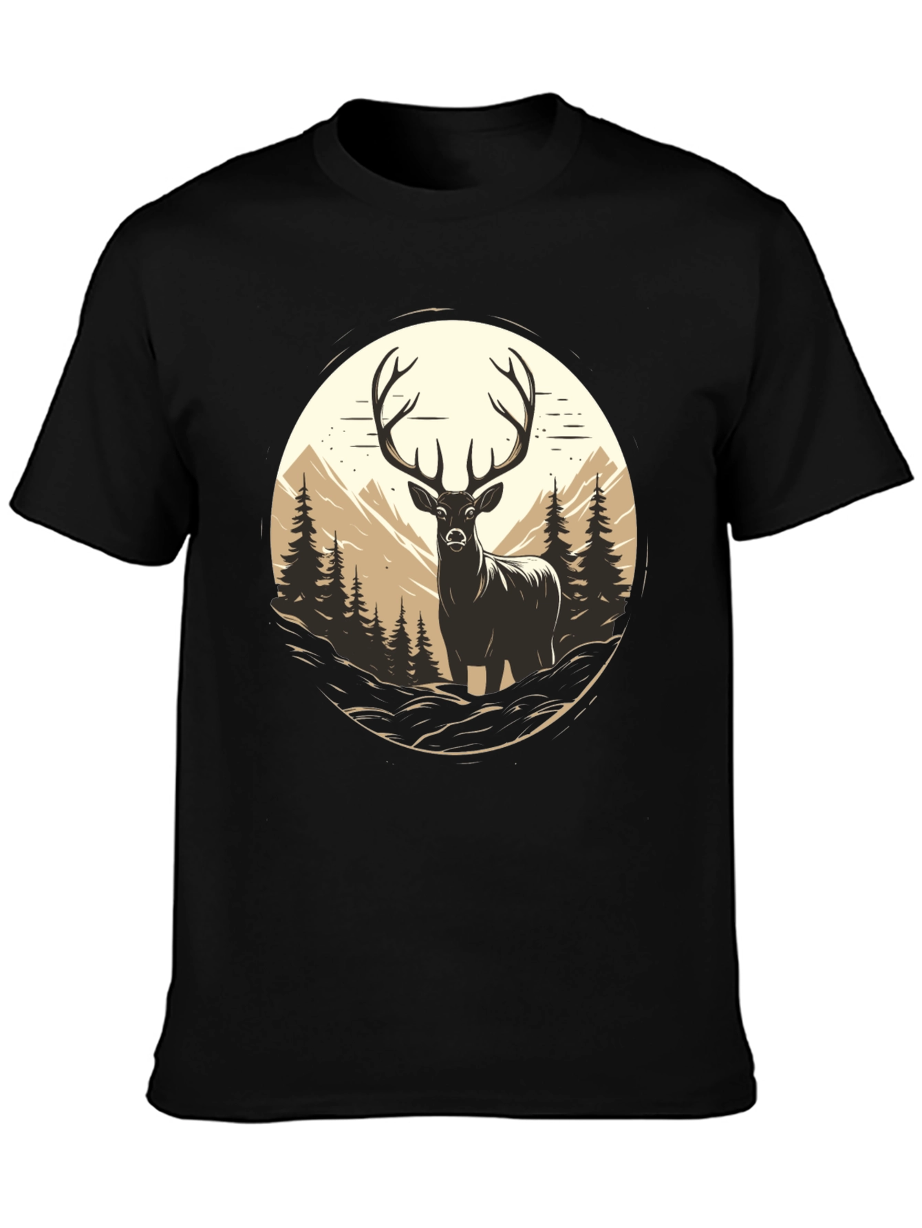 Deer in Wilderness Graphic Tee - Black