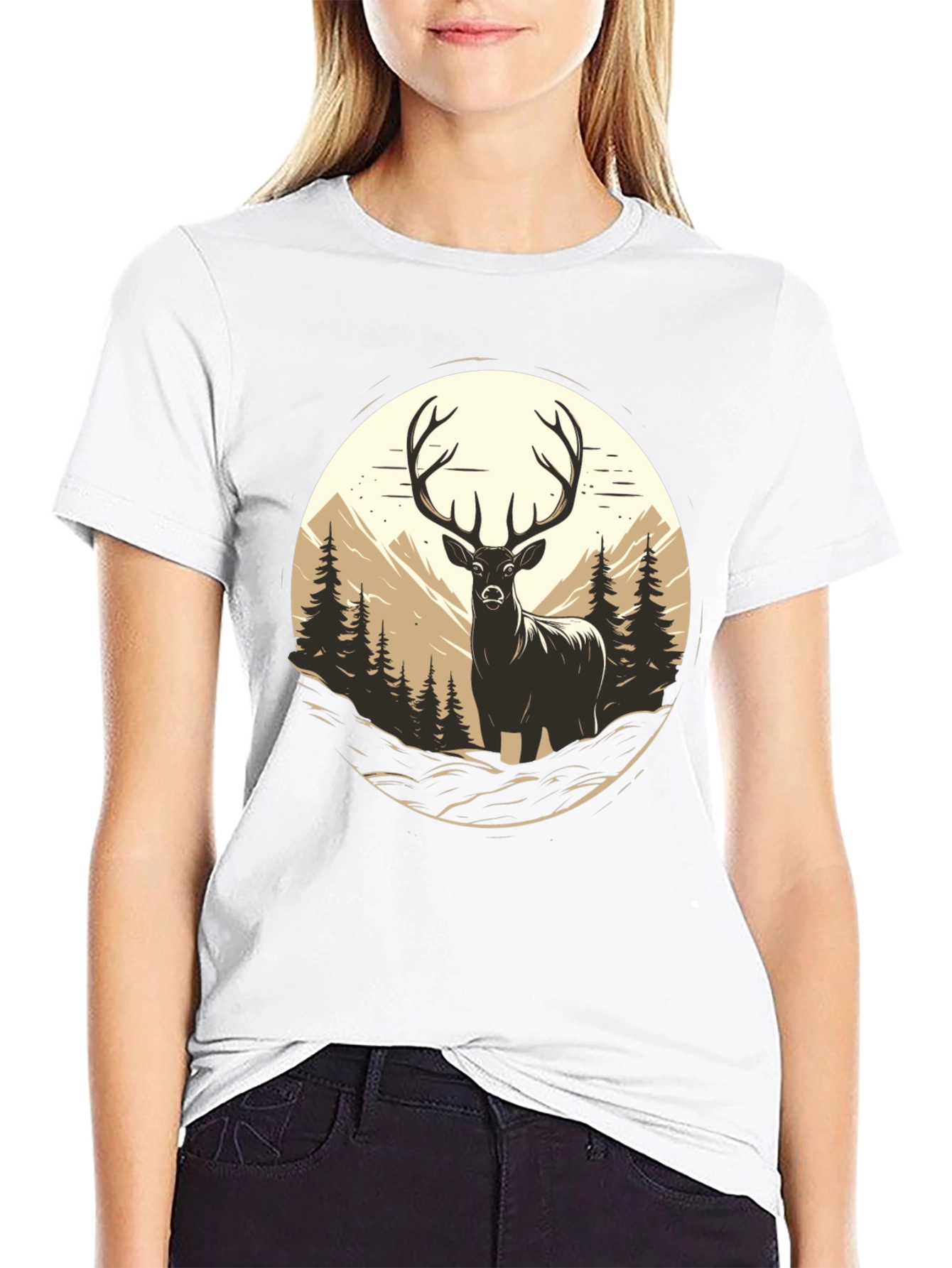 Deer in Wilderness Graphic Tee - Black