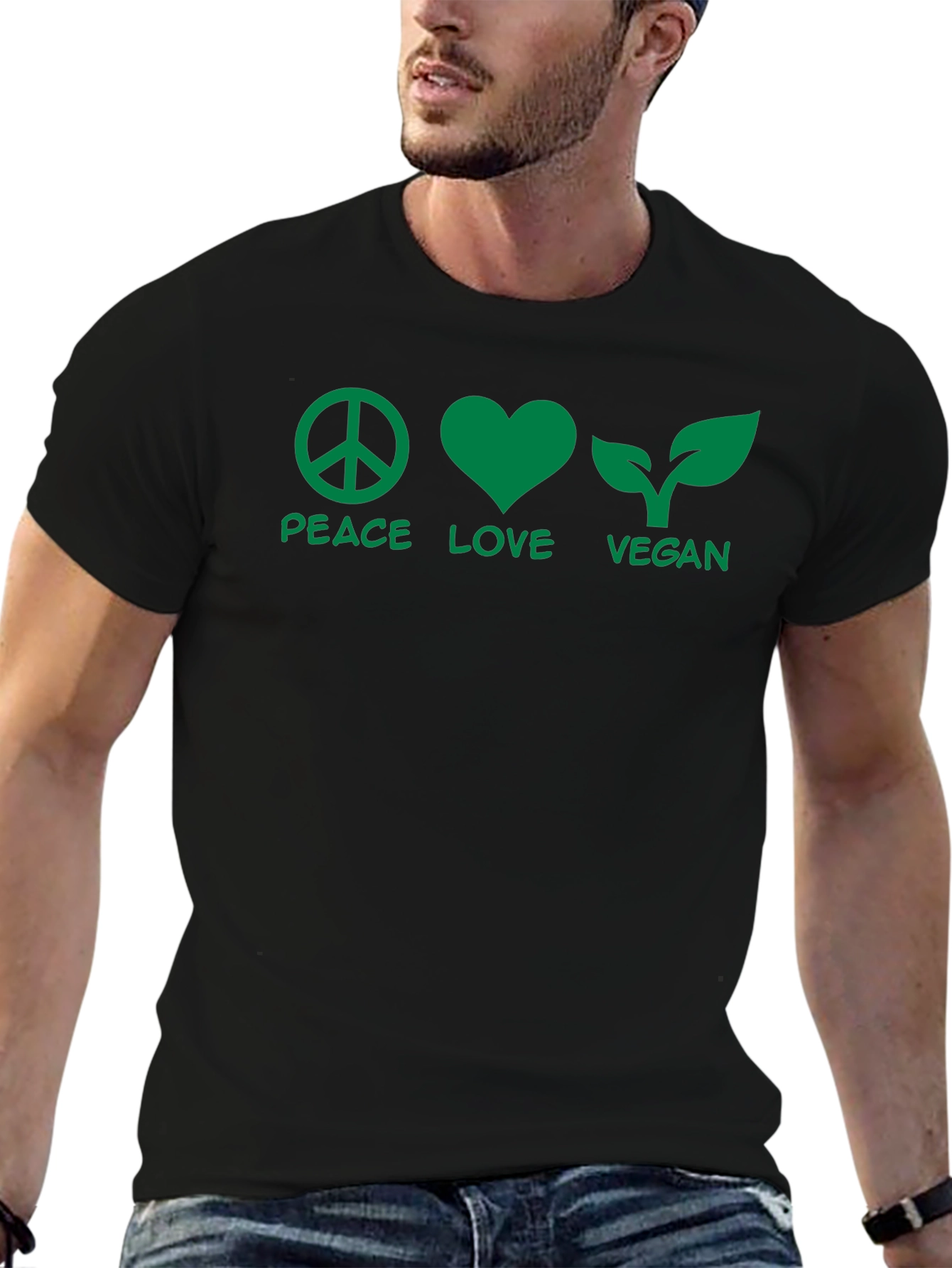 Peace Love Vegan T-Shirt - Black