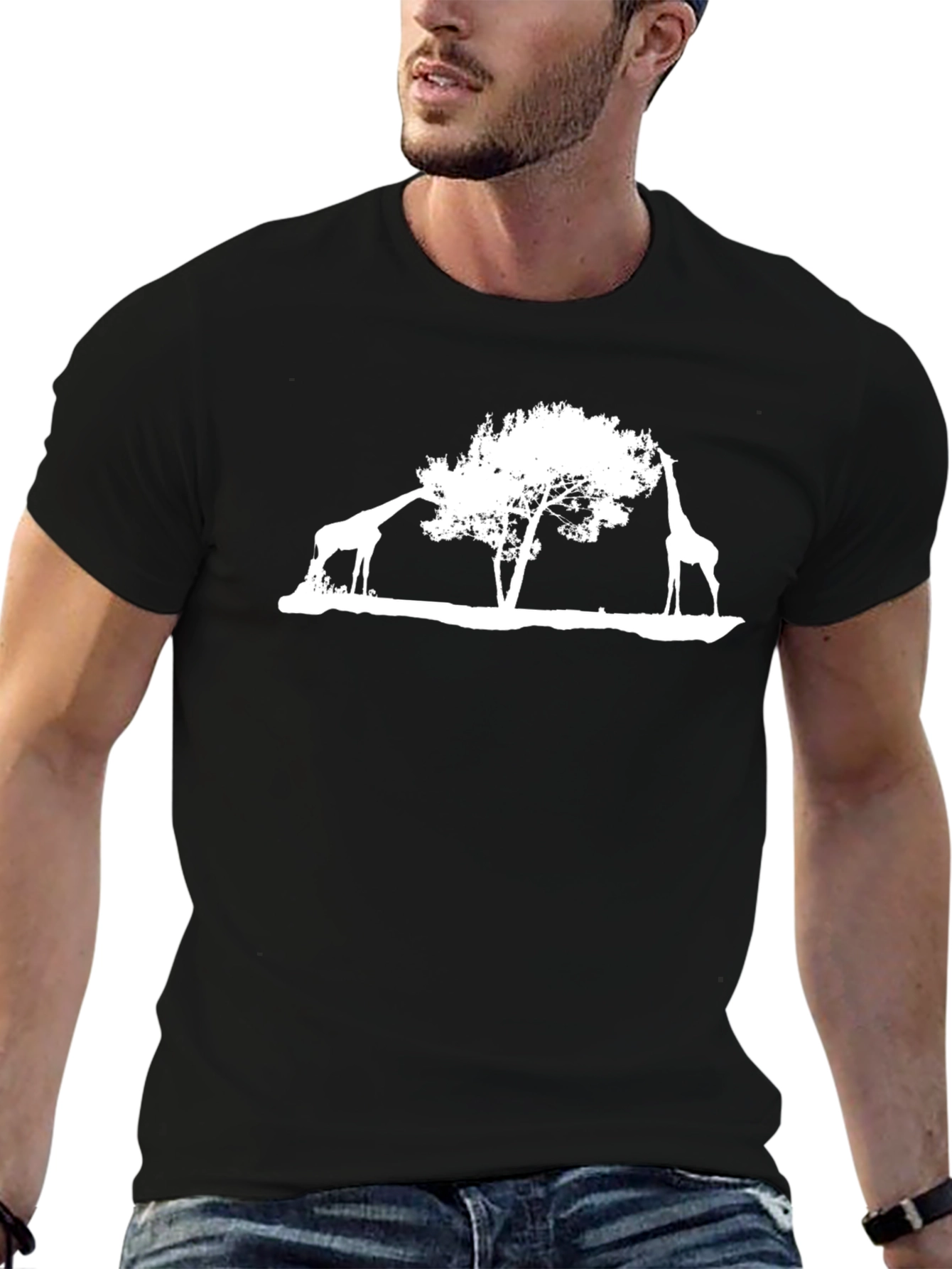 Giraffe Tree Graphic Tee - Black