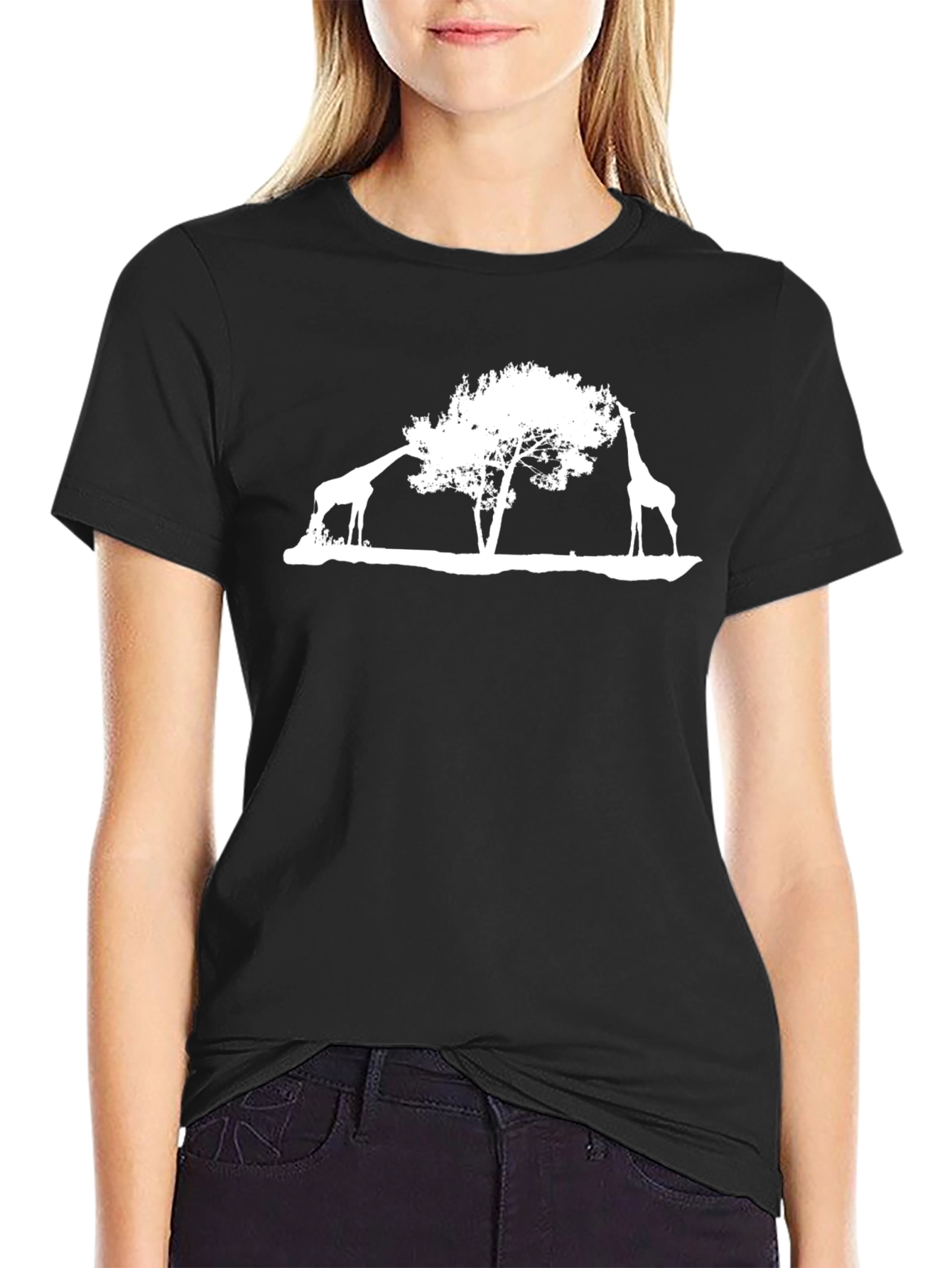 Giraffe Tree Graphic Tee - Black