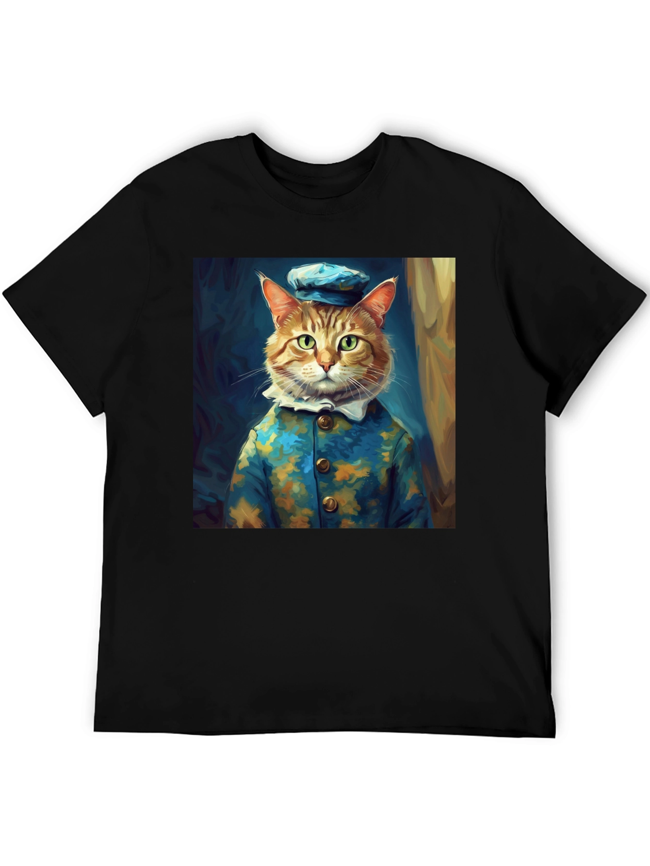 Dapper Cat Portrait Black T-Shirt