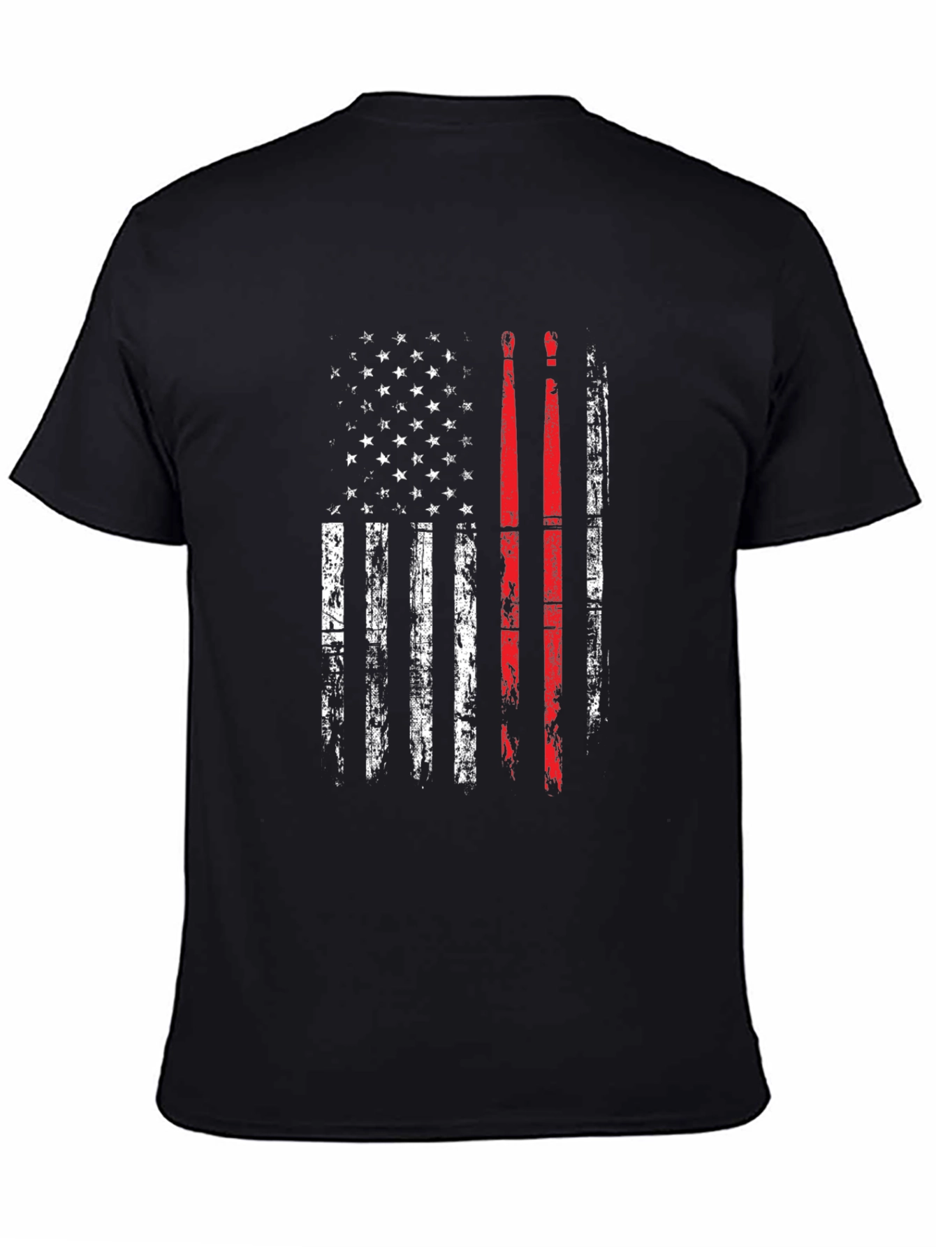 Patriotic Drummer T-Shirt: American Flag Drumsticks Design