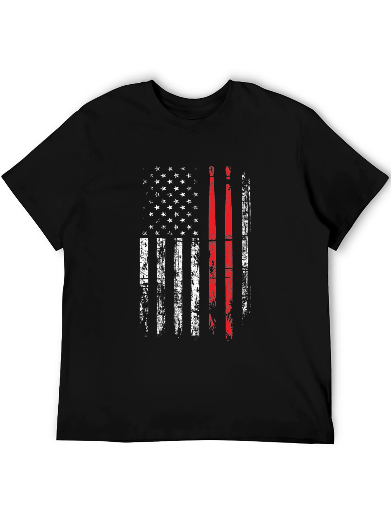 Patriotic Drummer T-Shirt: American Flag Drumsticks Design