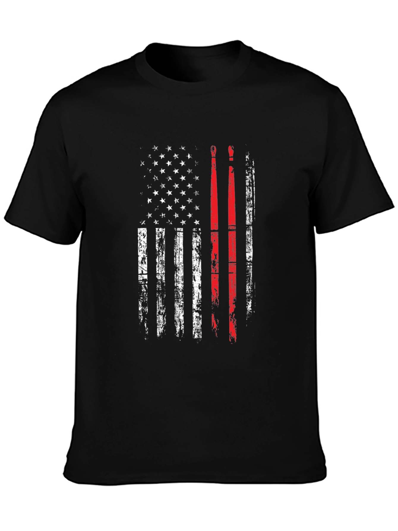 Patriotic Drummer T-Shirt: American Flag Drumsticks Design