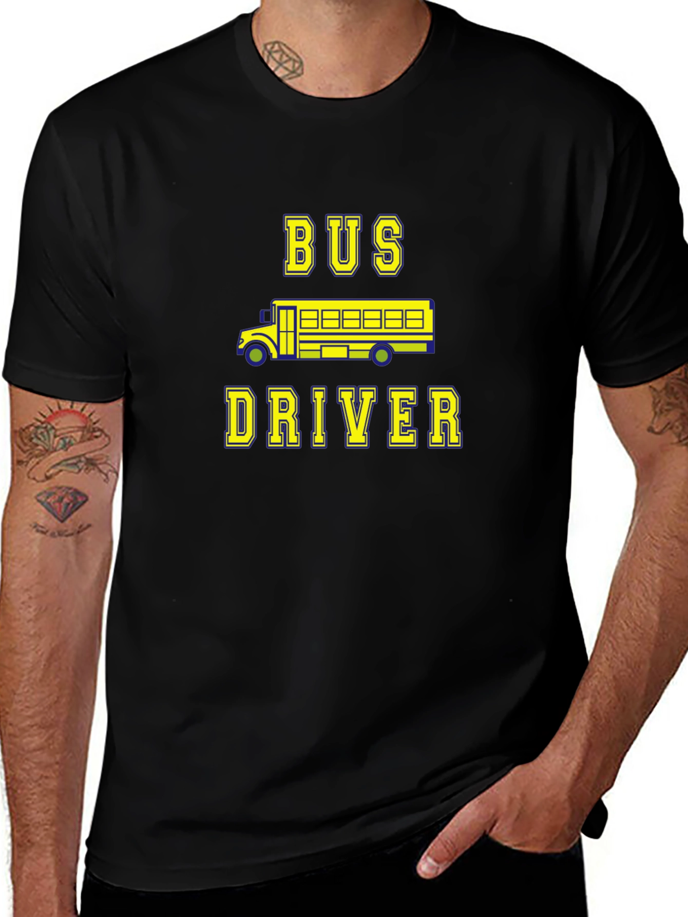 Bus Driver Graphic Tee - Black Cotton T-Shirt