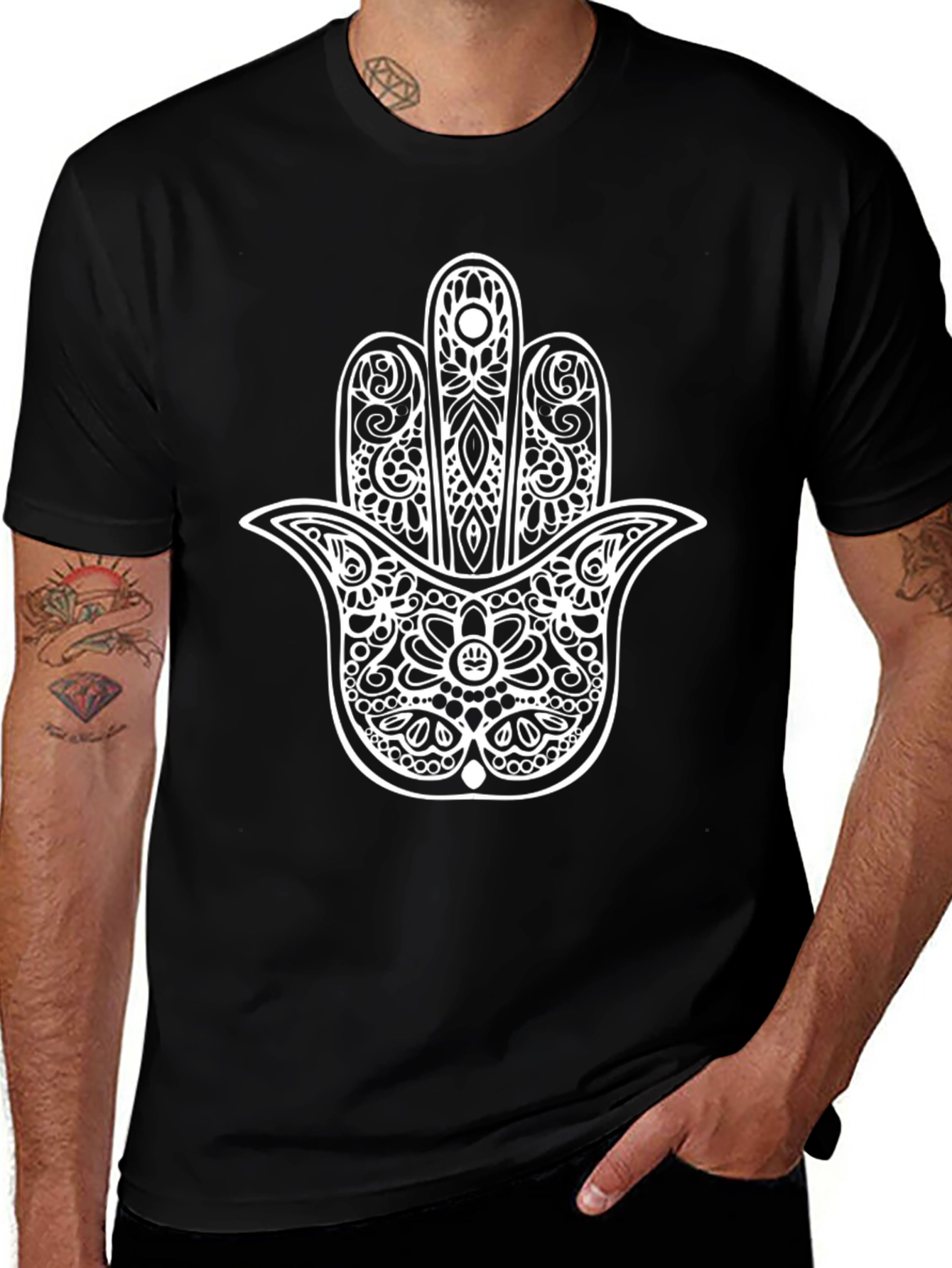 Hamsa Hand Graphic T-Shirt - Black
