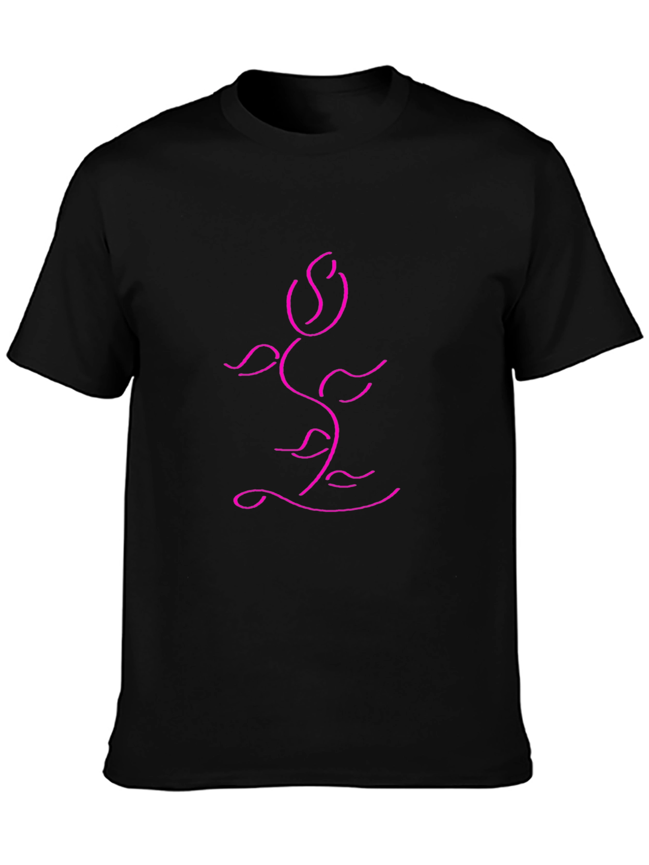 Modern Rose Line Art Black T-Shirt