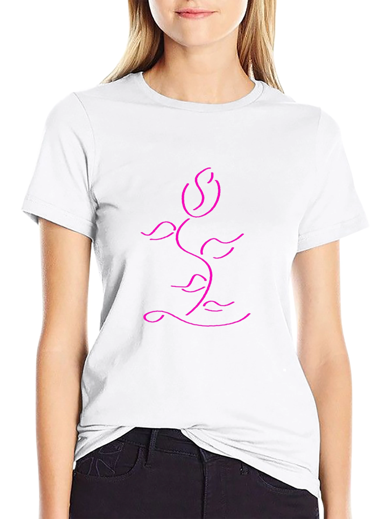 Modern Rose Line Art Black T-Shirt