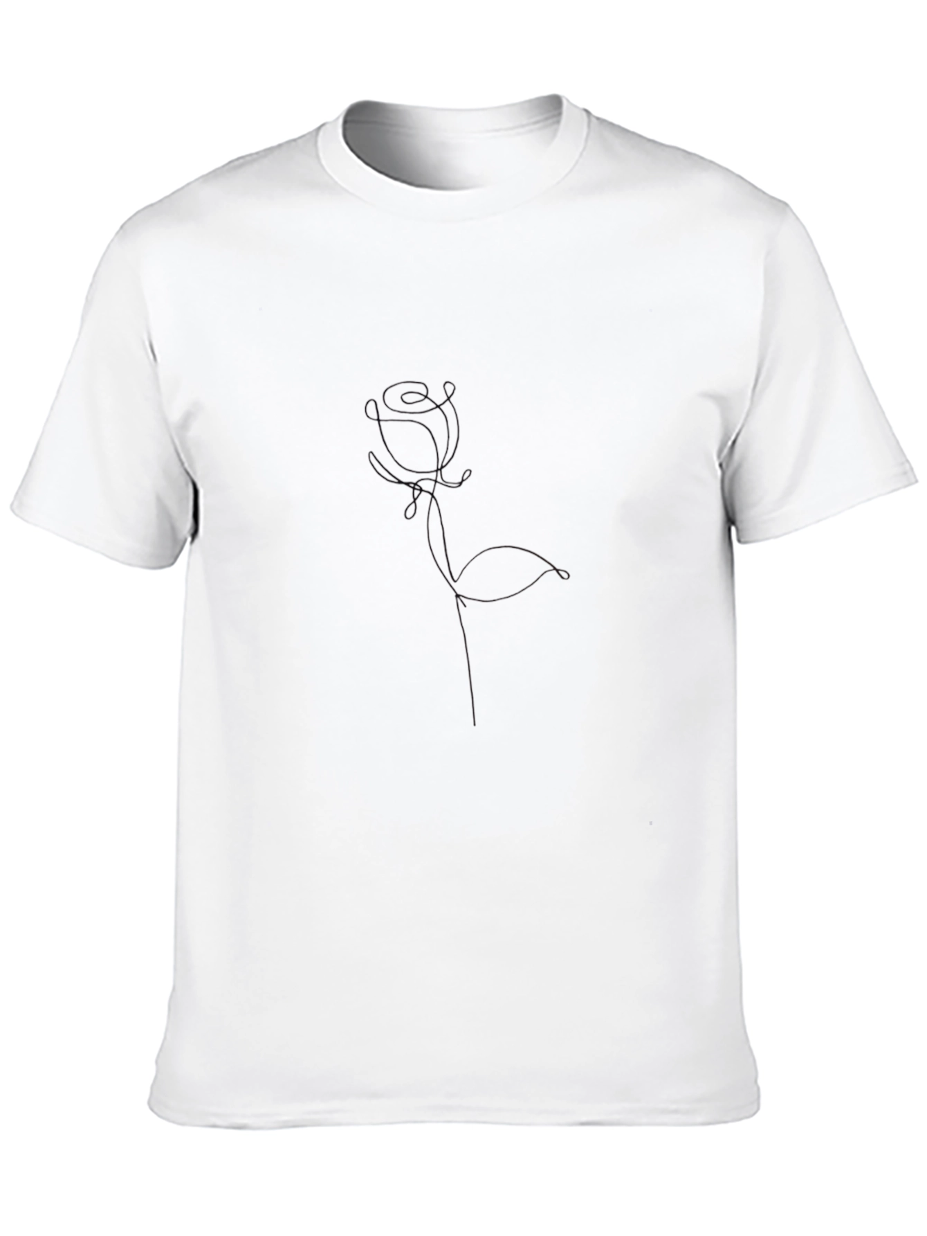 Minimalist Rose Line Art Black T-Shirt