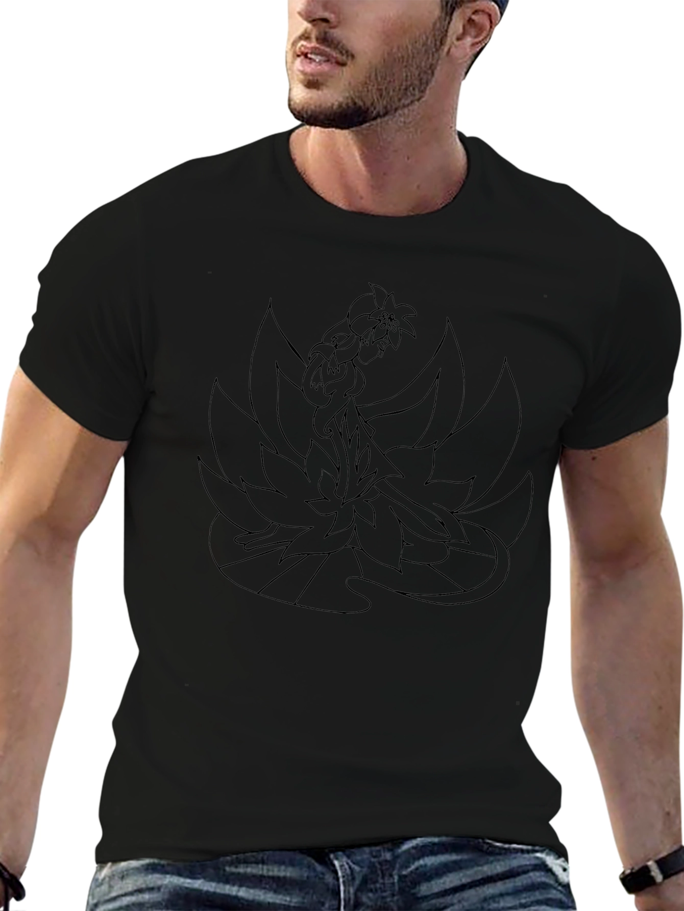 Black Graphic Tee - Nine-Tailed Fox Design