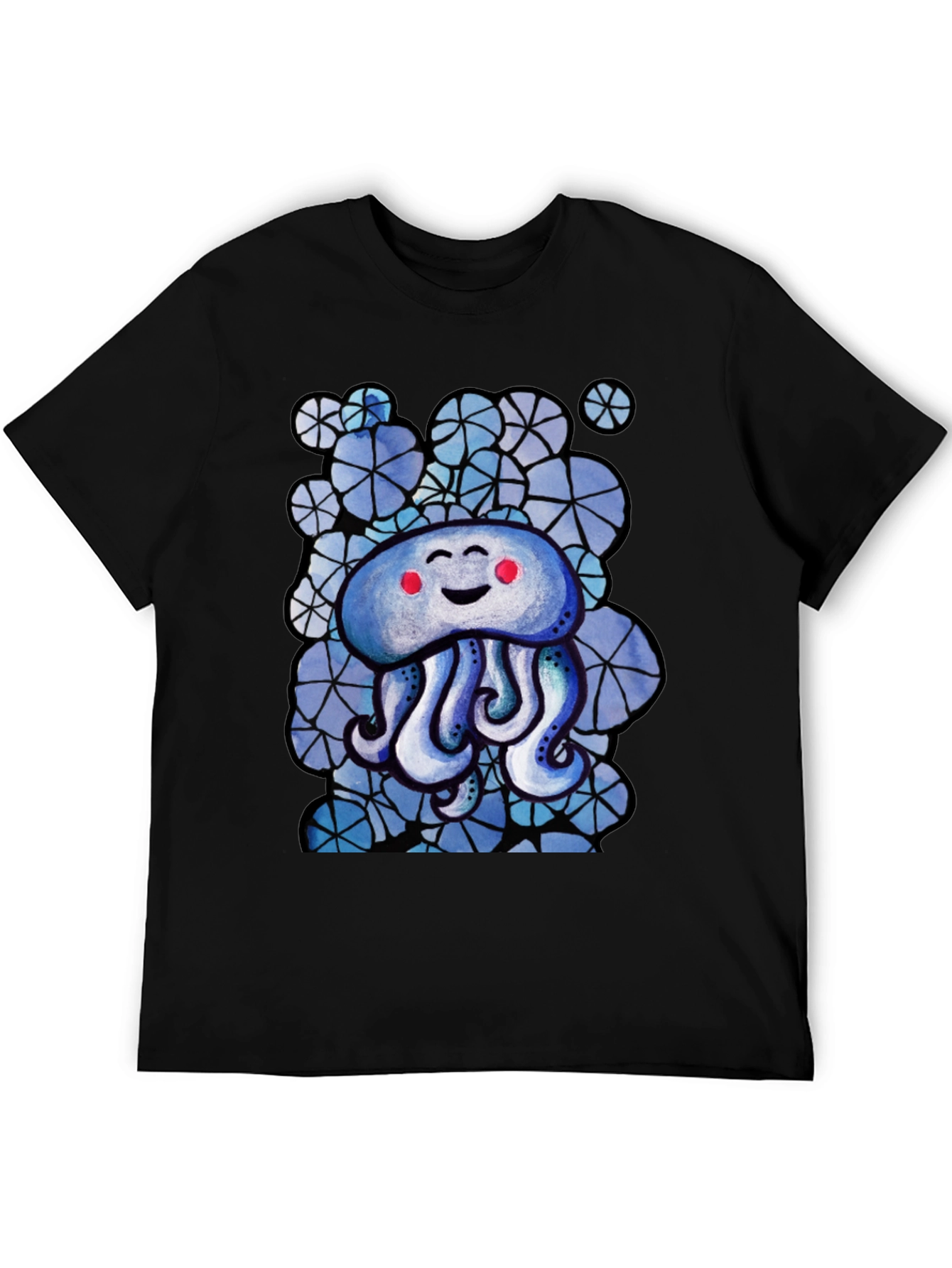 Cute Jellyfish Graphic Tee - Black Cotton T-Shirt