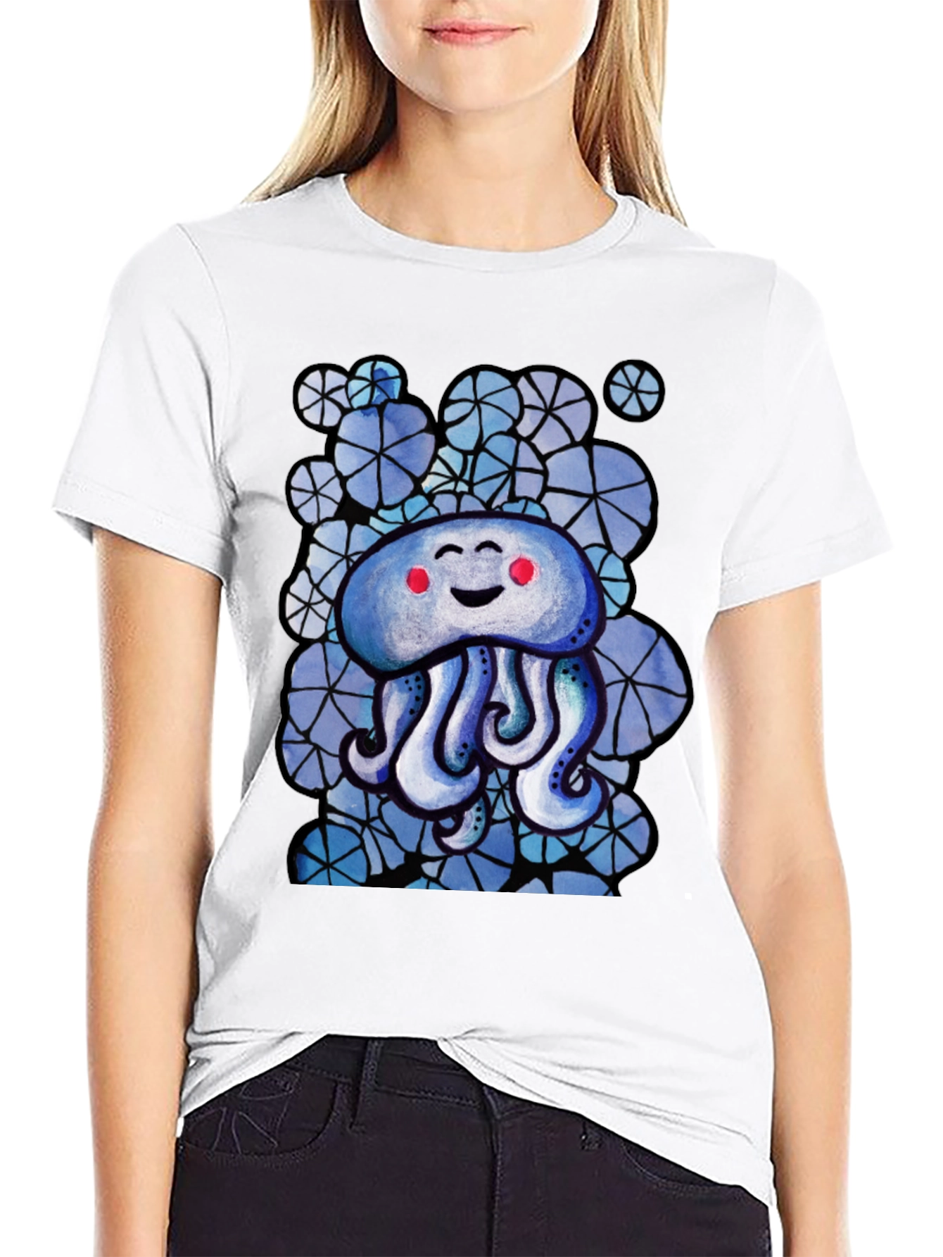 Cute Jellyfish Graphic Tee - Black Cotton T-Shirt