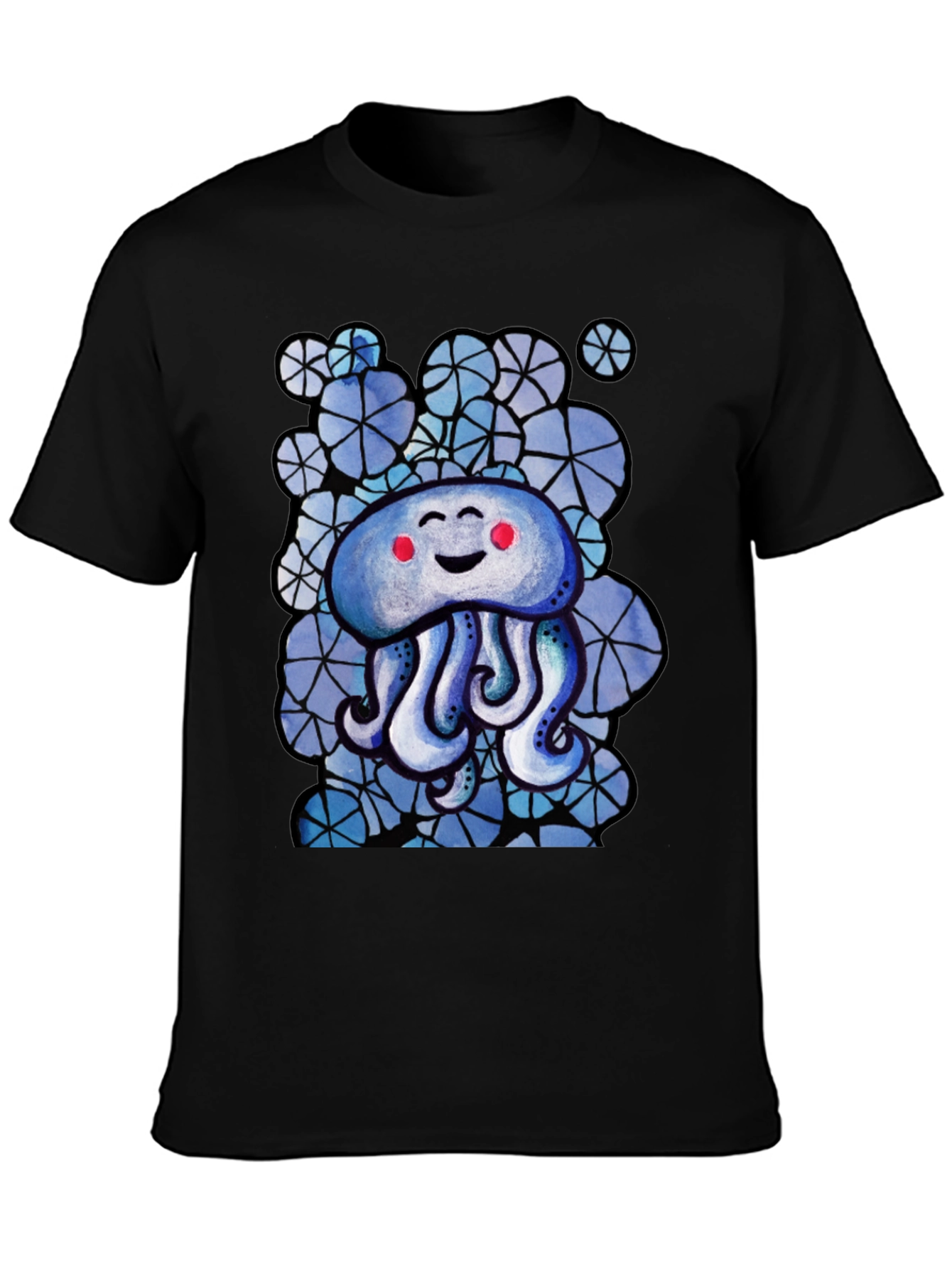 Cute Jellyfish Graphic Tee - Black Cotton T-Shirt