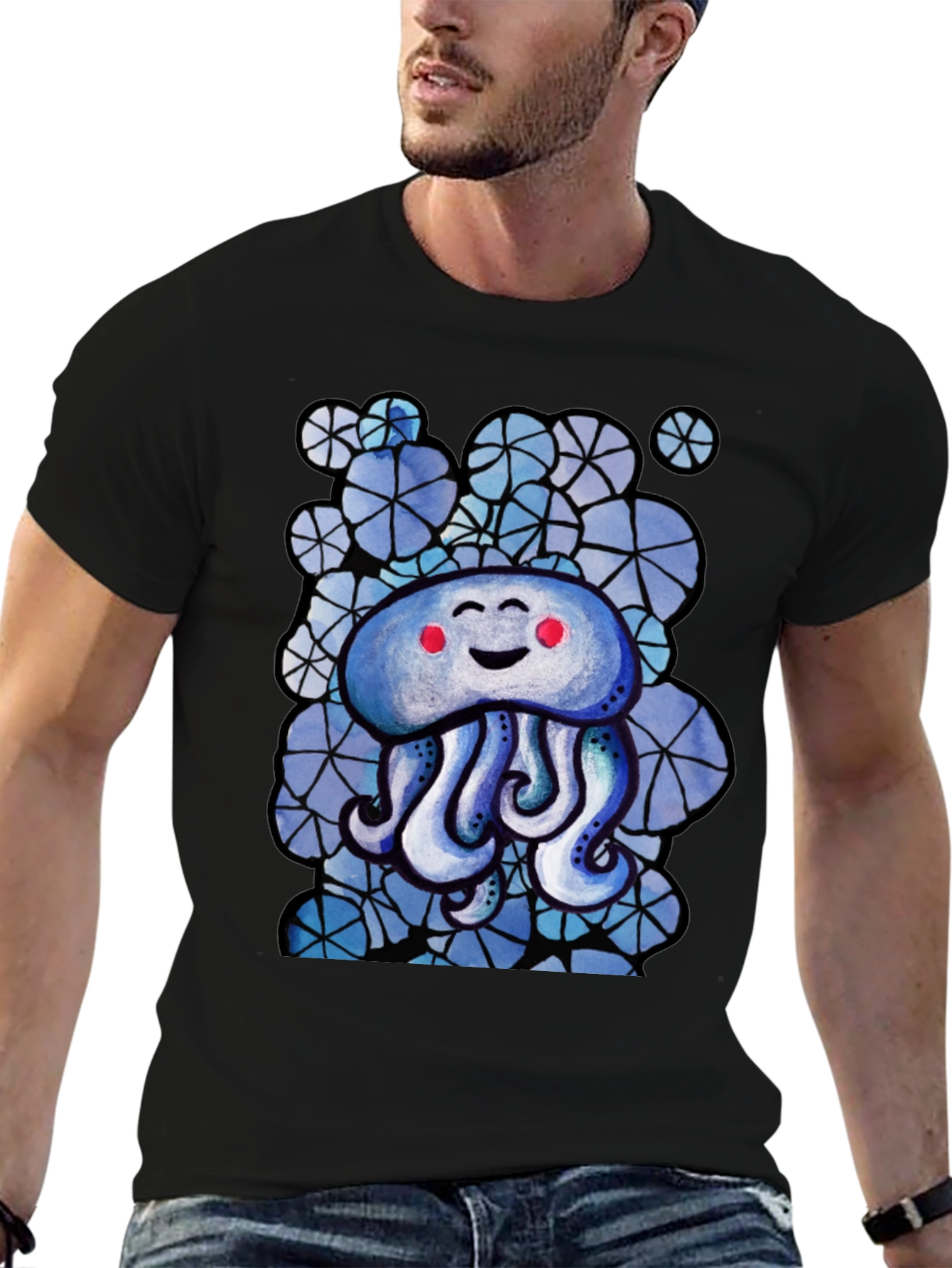 Cute Jellyfish Graphic Tee - Black Cotton T-Shirt
