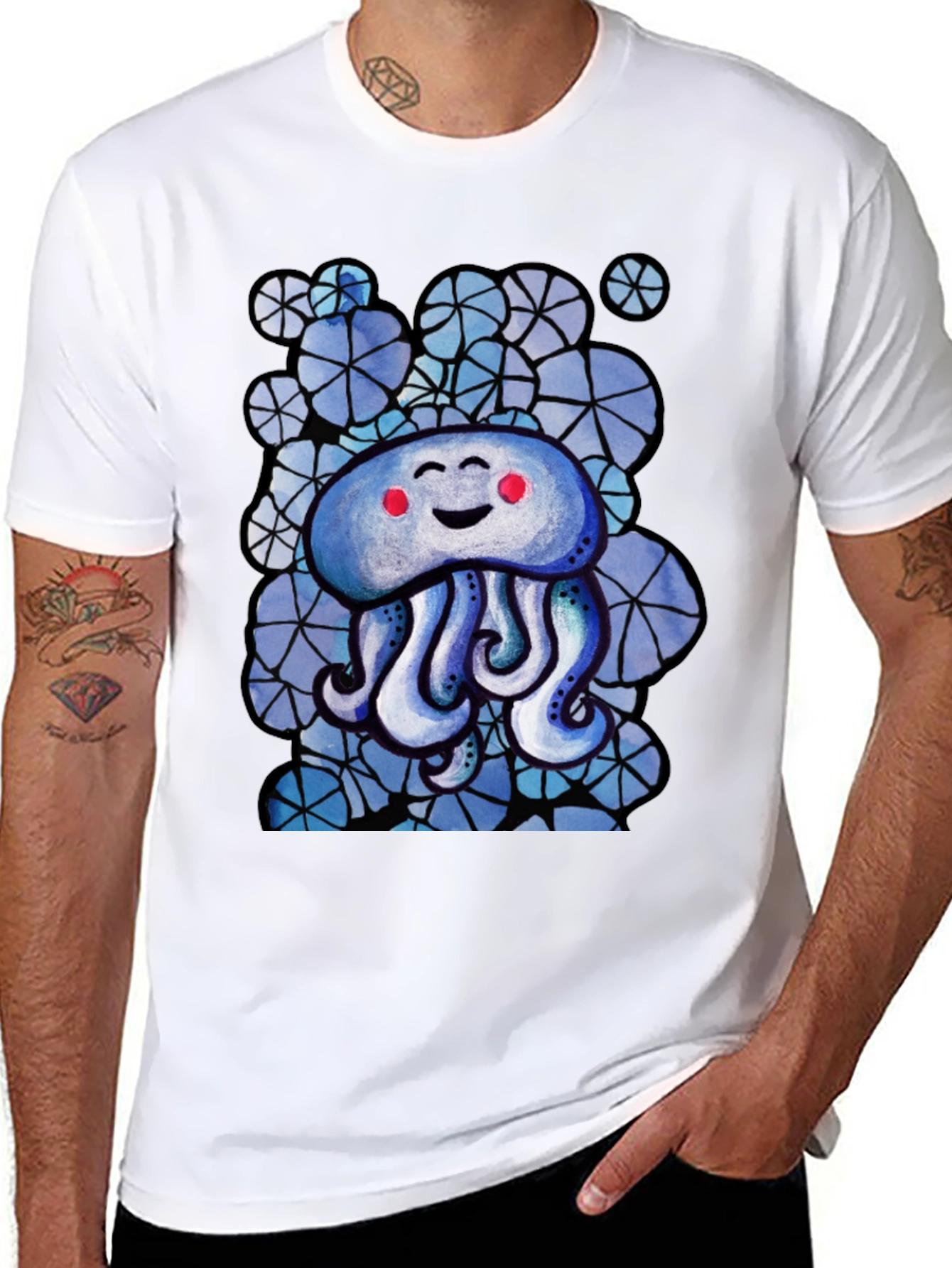 Cute Jellyfish Graphic Tee - Black Cotton T-Shirt