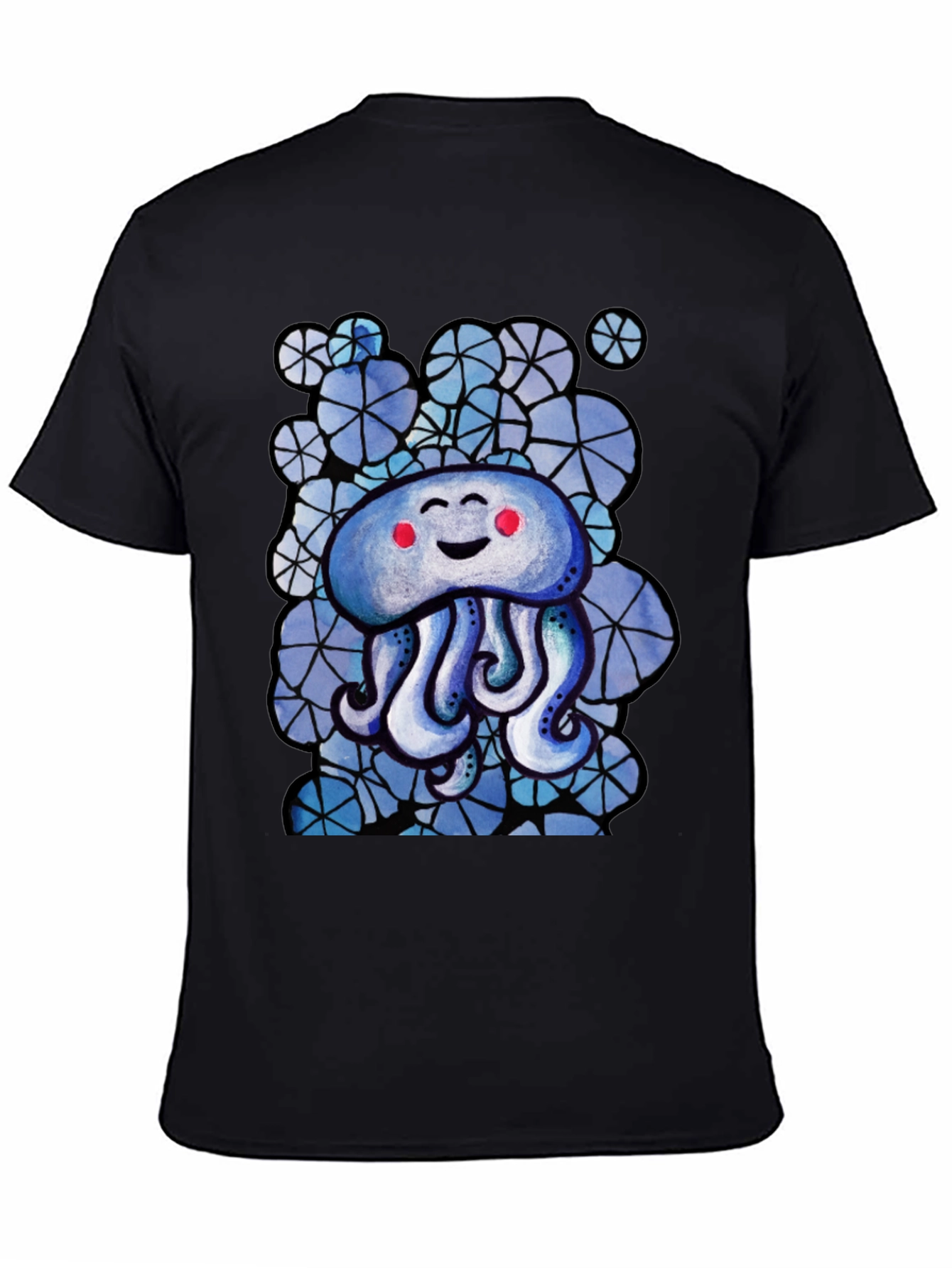 Cute Jellyfish Graphic Tee - Black Cotton T-Shirt