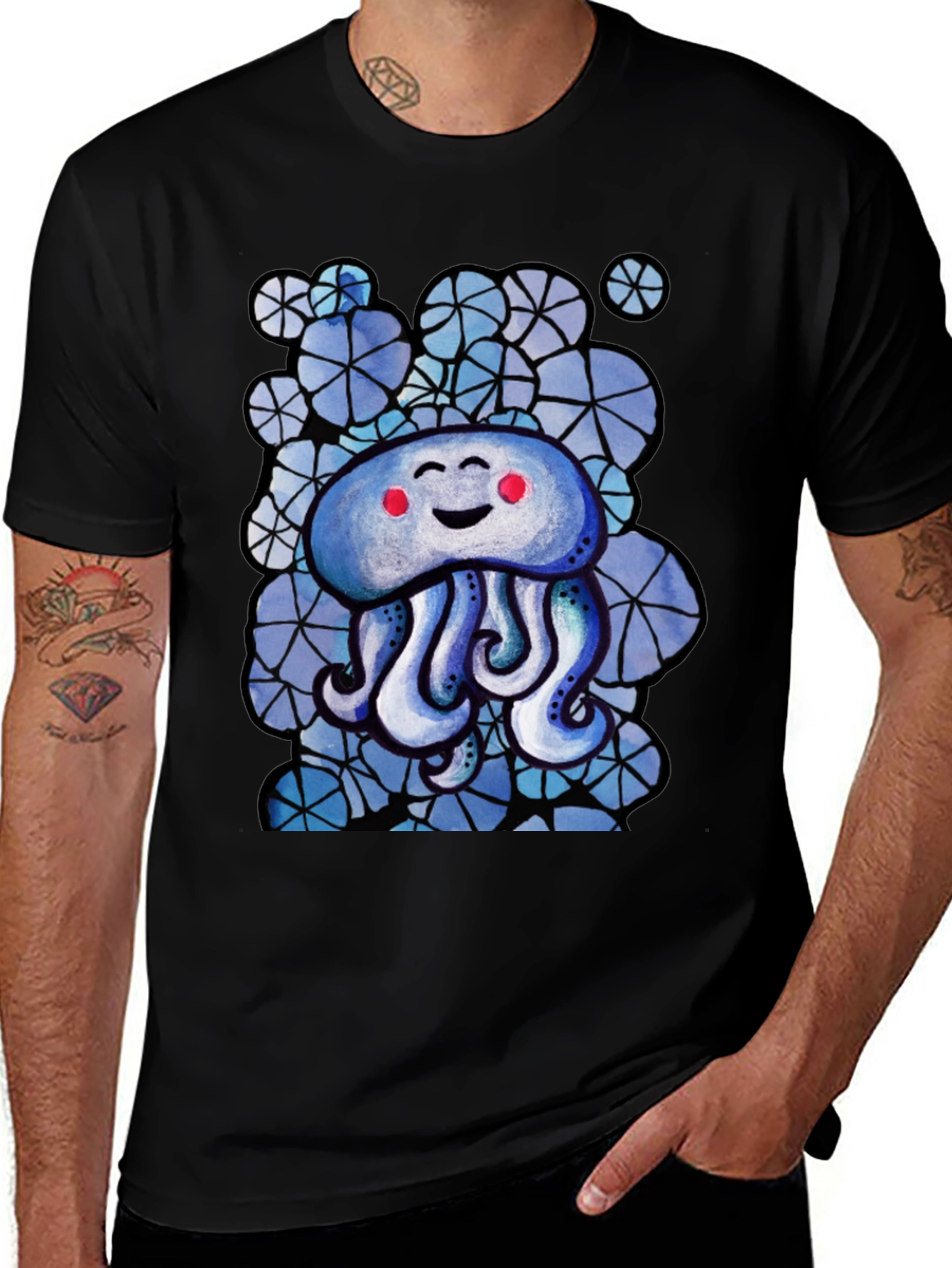 Cute Jellyfish Graphic Tee - Black Cotton T-Shirt