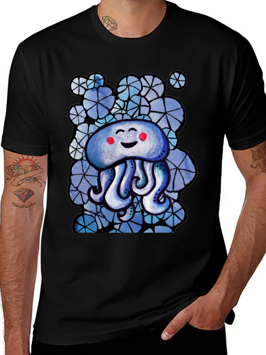 Cute Jellyfish Graphic Tee - Black Cotton T-Shirt