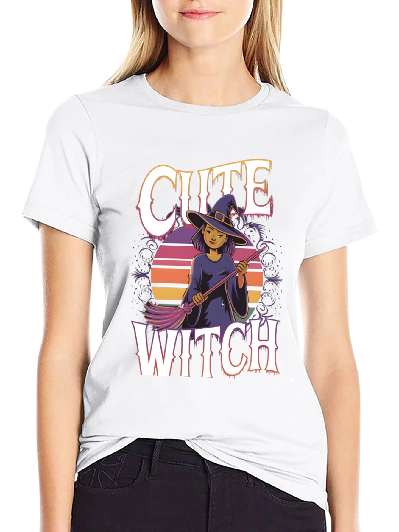 Cute Witch Graphic Tee - Halloween Apparel