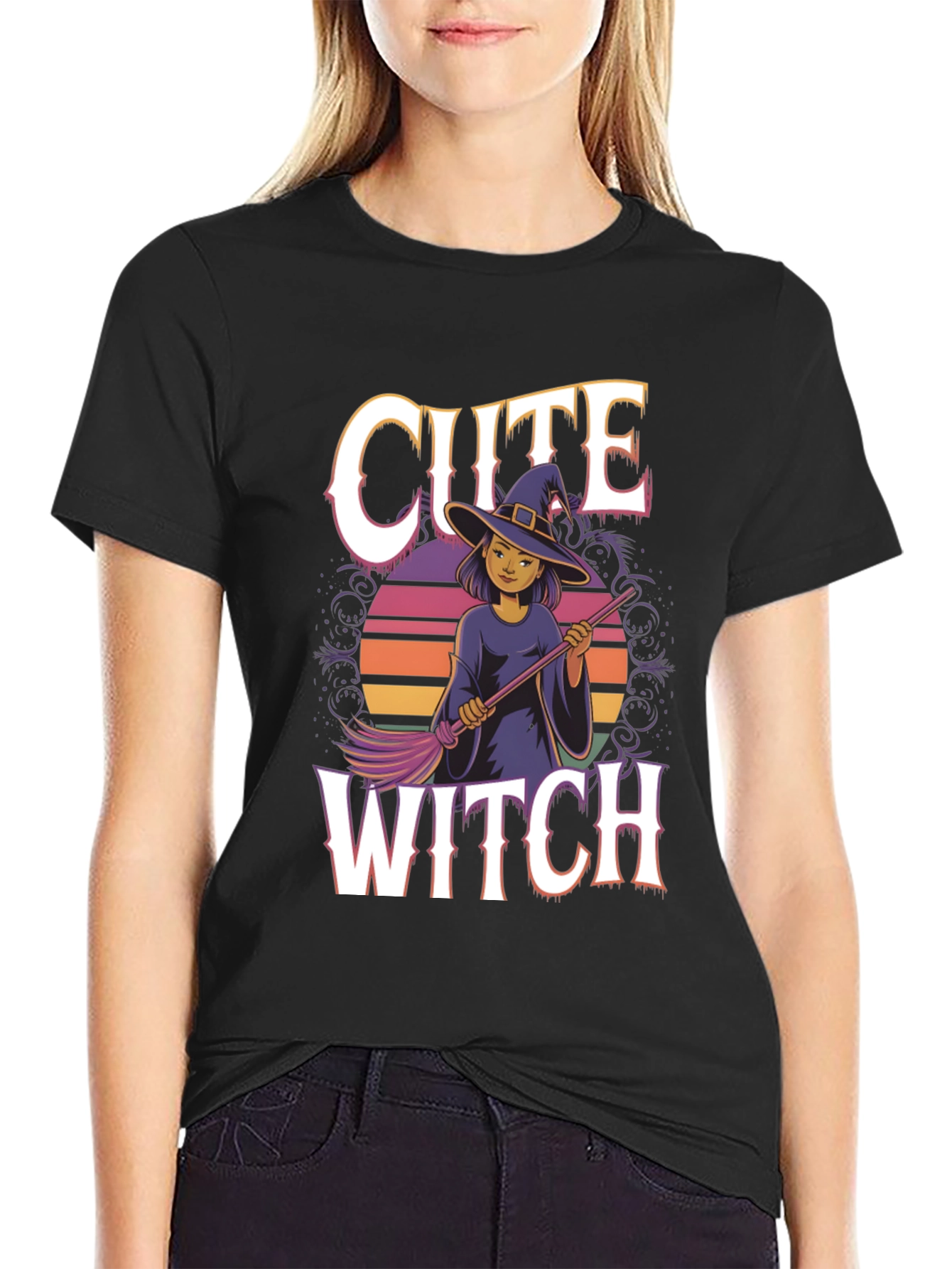 Cute Witch Graphic Tee - Halloween Apparel